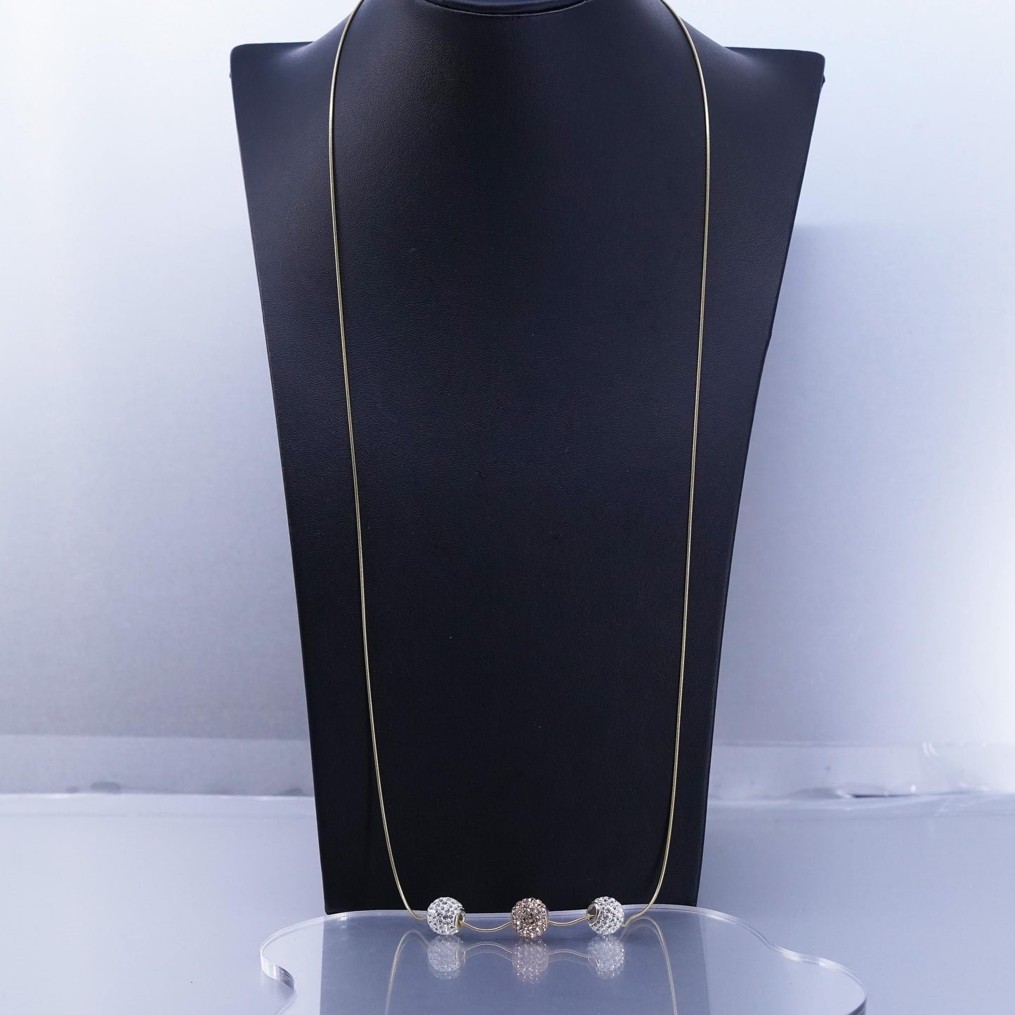 30” Italian vermeil gold over Sterling 925 silver snake necklace cz beads