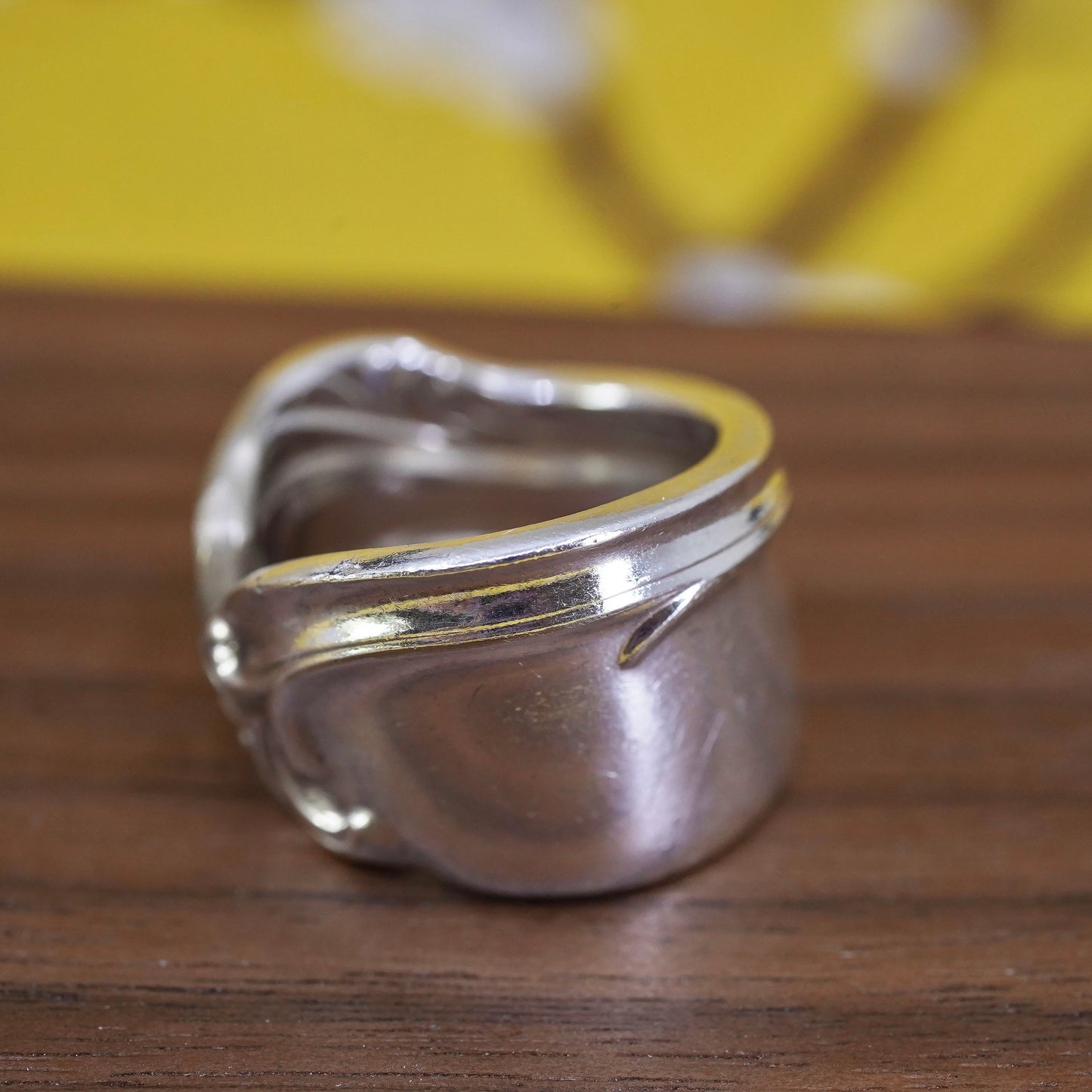 Size 7, vintage silver tone handmade spoon ring
