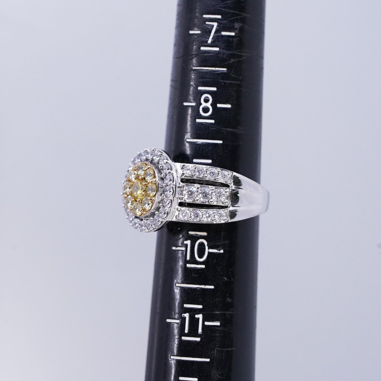 Size 9.25, vintage SJD Sterling 925 silver statement ring with cluster citrine