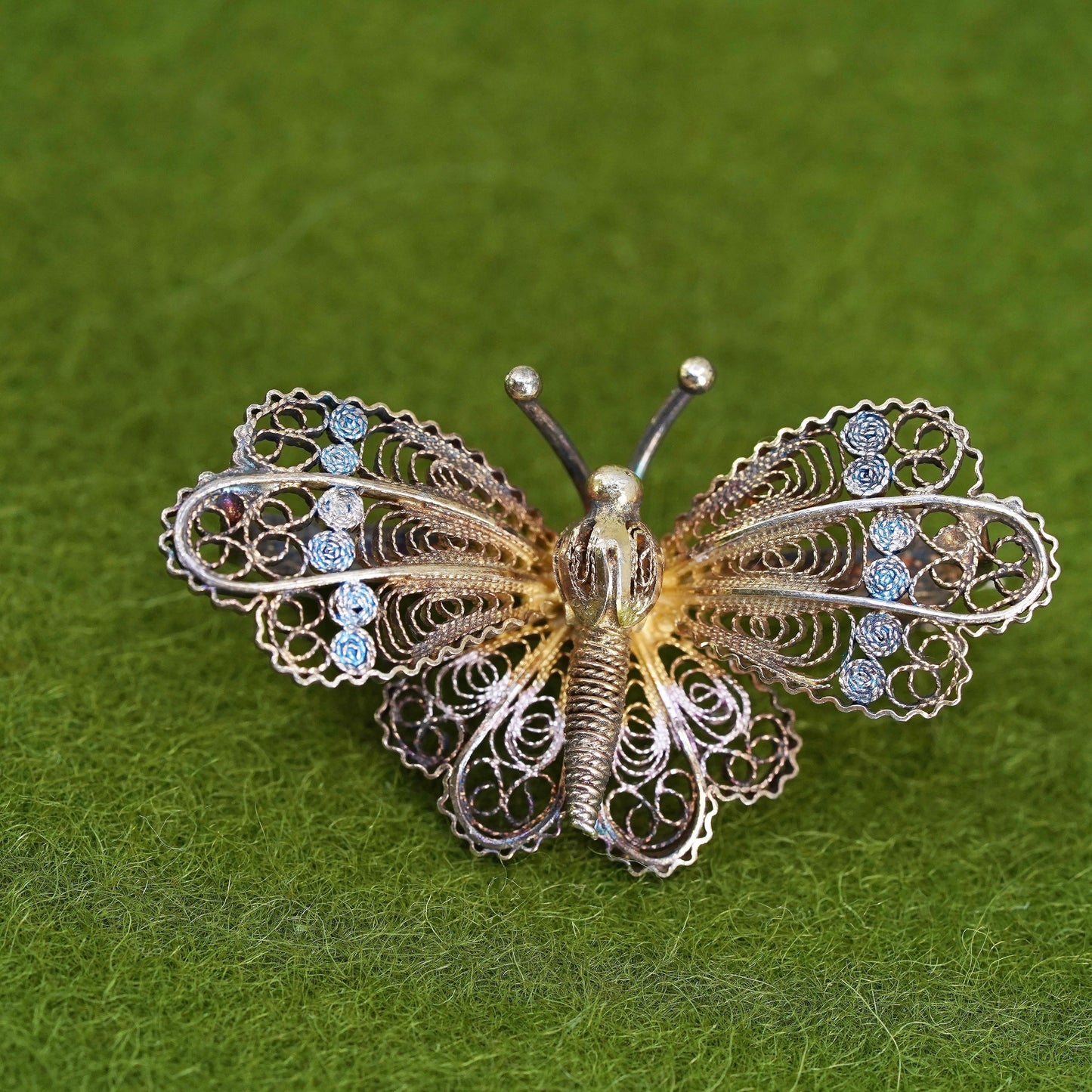 Germany Sterling silver handmade brooch, 800 filigree butterfly pin