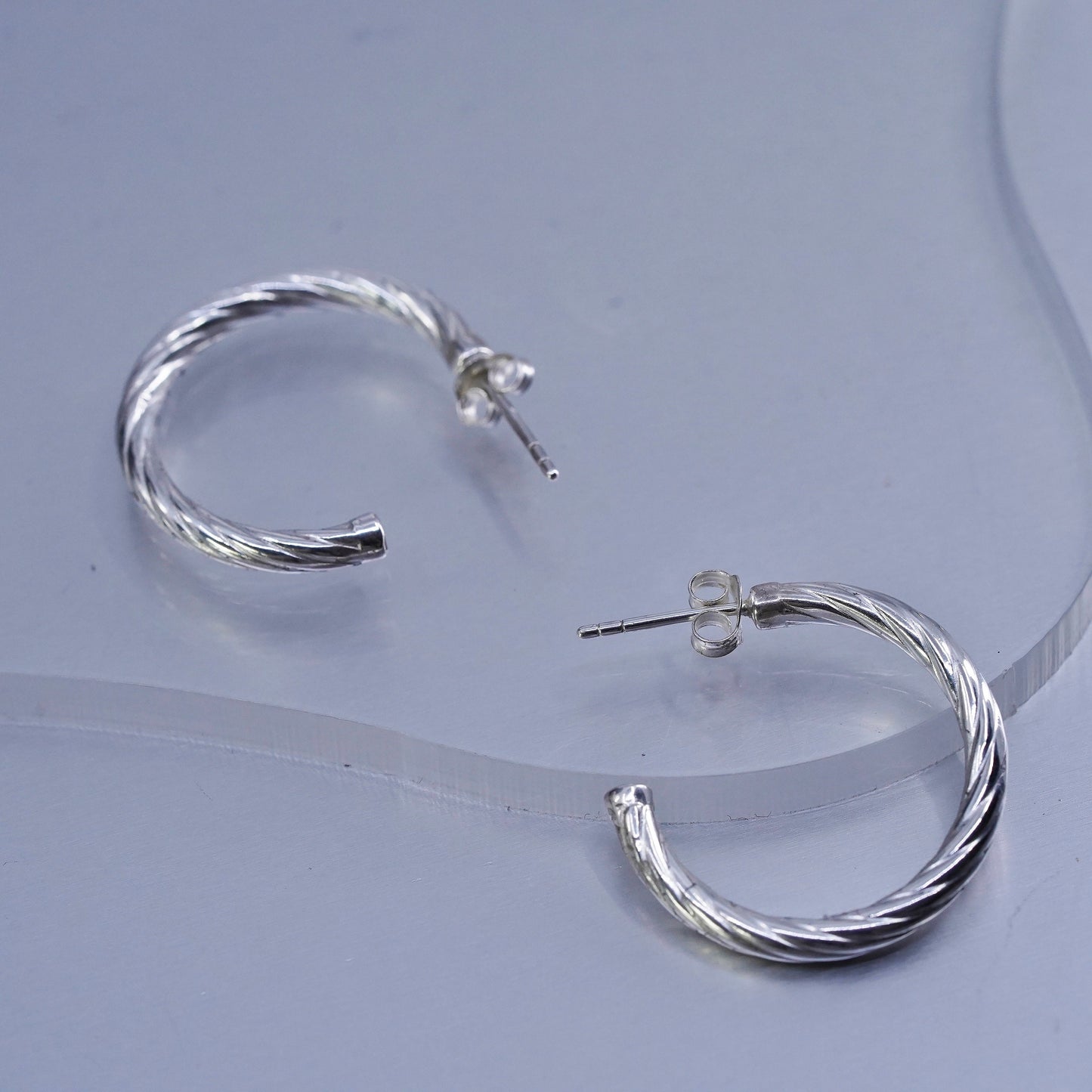 1”, vintage Sterling silver handmade earrings, textured 925 hoops