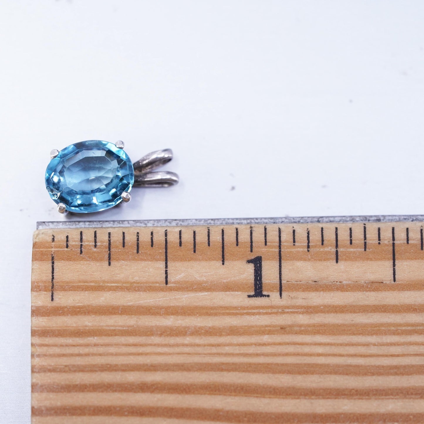 Vintage sterling 925 silver oval pendant with blue topaz
