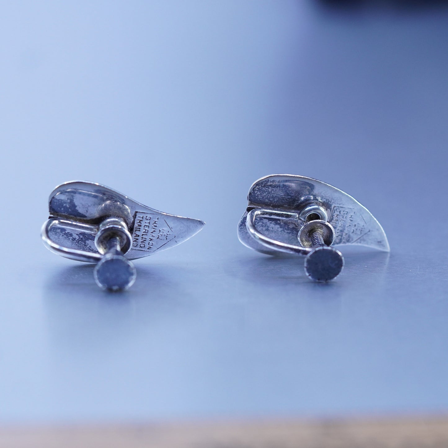 Vintage Siam sterling silver clip on earrings, 925 teardrop earrings, niello