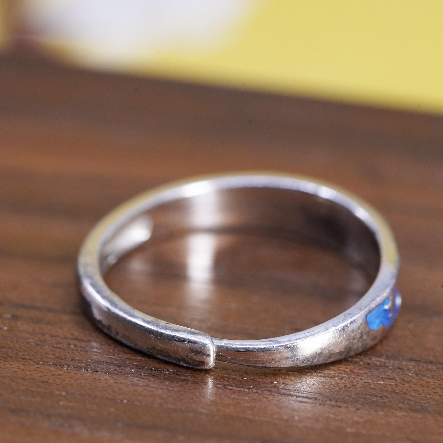 Size adjustable, vintage Sterling silver 925 ring with blue enamel moon star