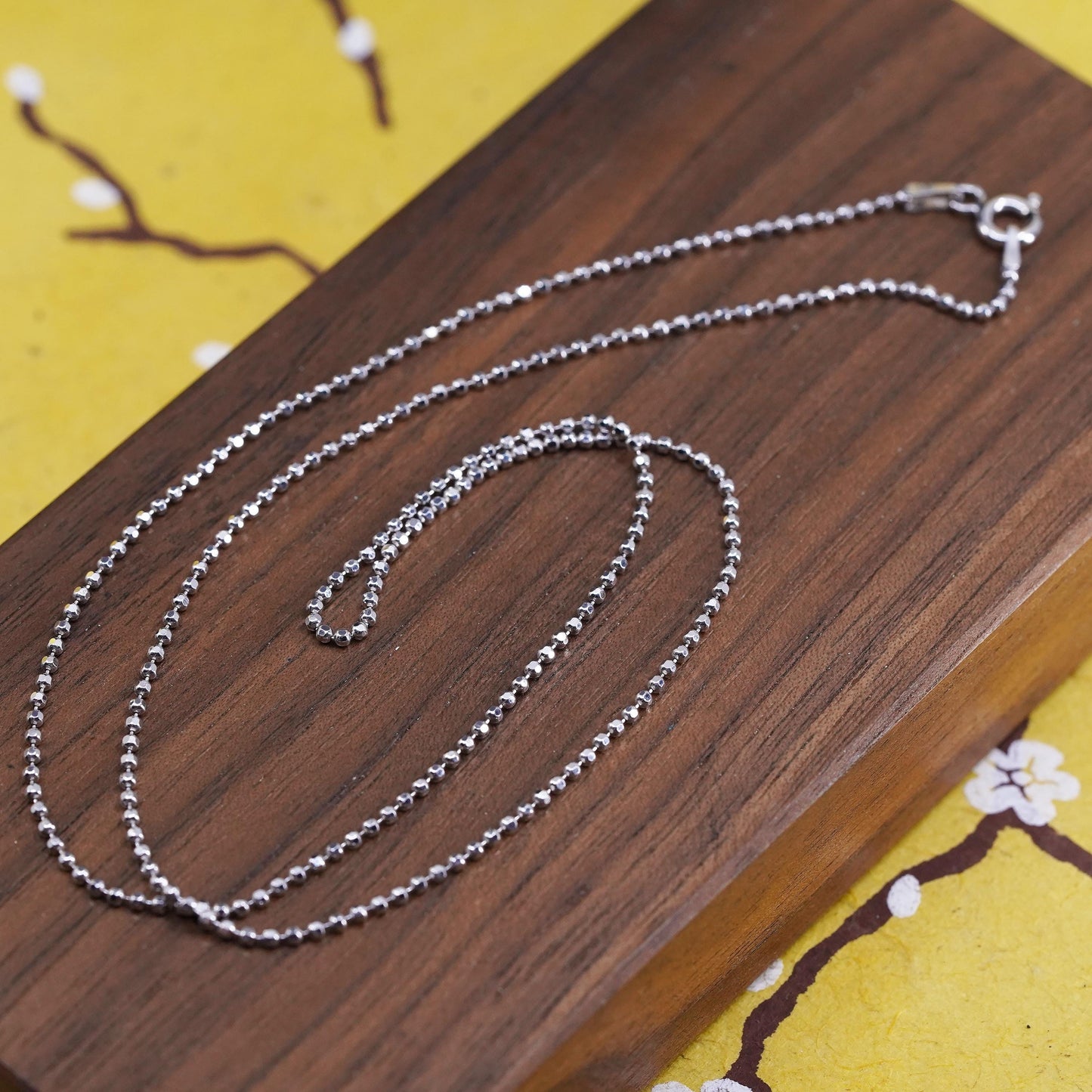 20" 1mm, vintage Sterling silver beads necklace, Italy 925 silver chain