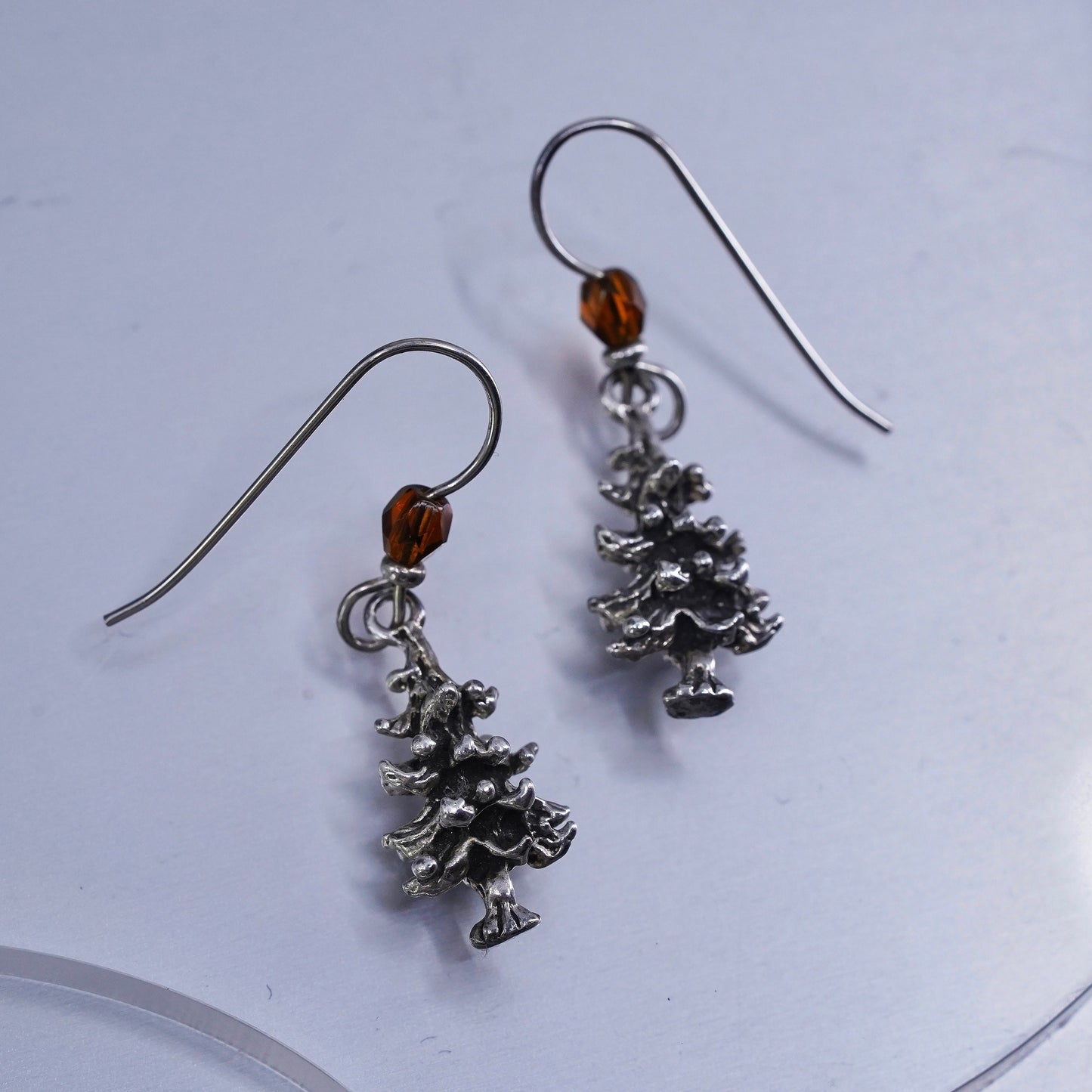 Vintage Sterling 925 silver handmade Christmas tree earrings with citrine