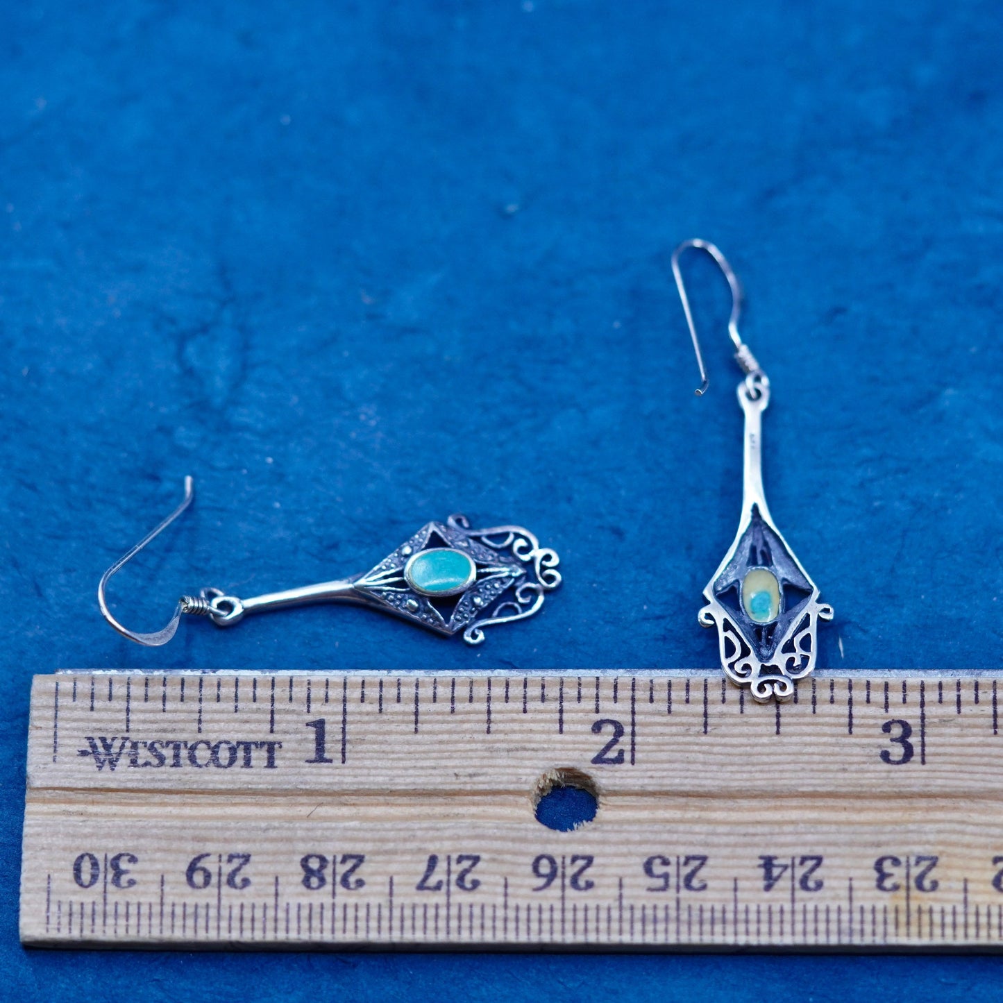 Vintage Sterling 925 silver handmade filigree earrings with turquoise