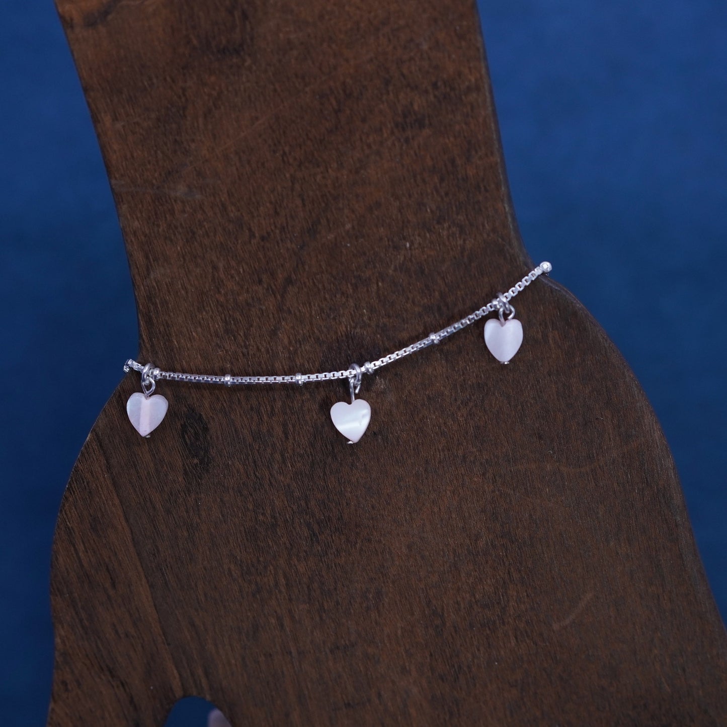 9”, Sterling silver handmade bracelet, 925 box chain with heart charms