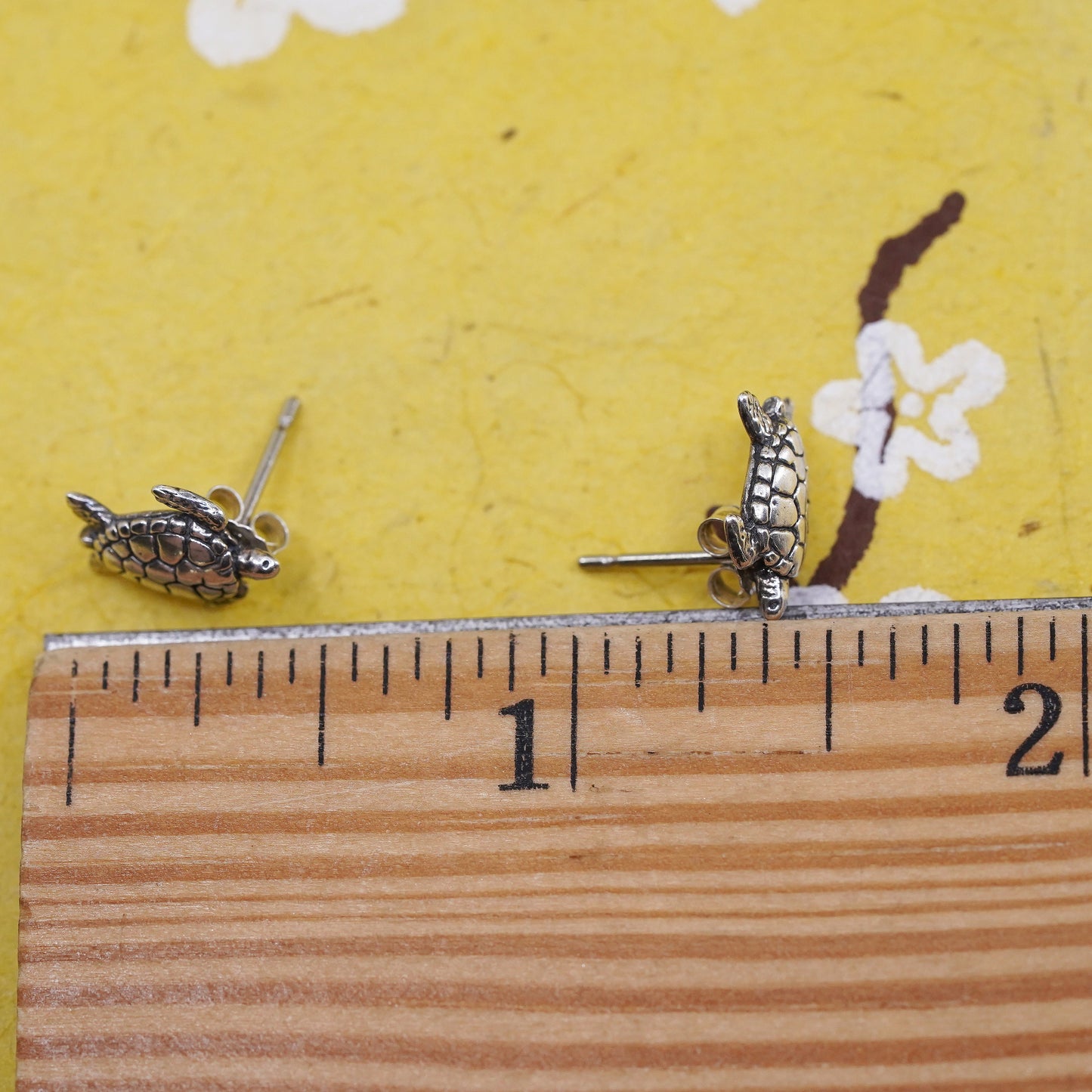 Vintage Sterling silver handmade earrings, 925 silver turtle studs