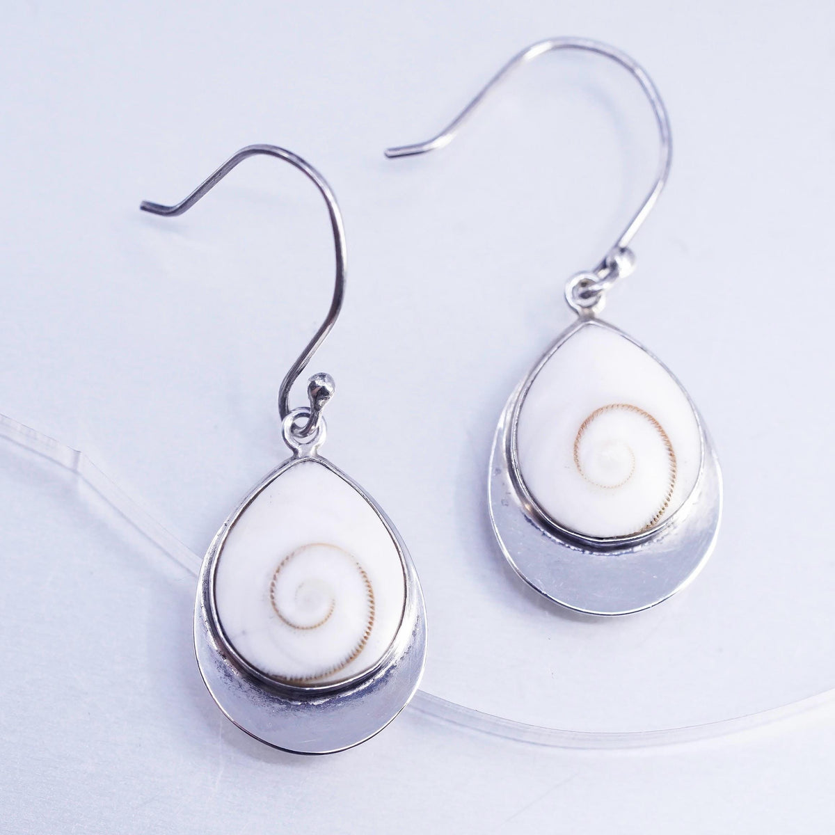 Sterling 925 Silver Shiva eye teardrop earrings | Mexican Jewelry, fossil shell
