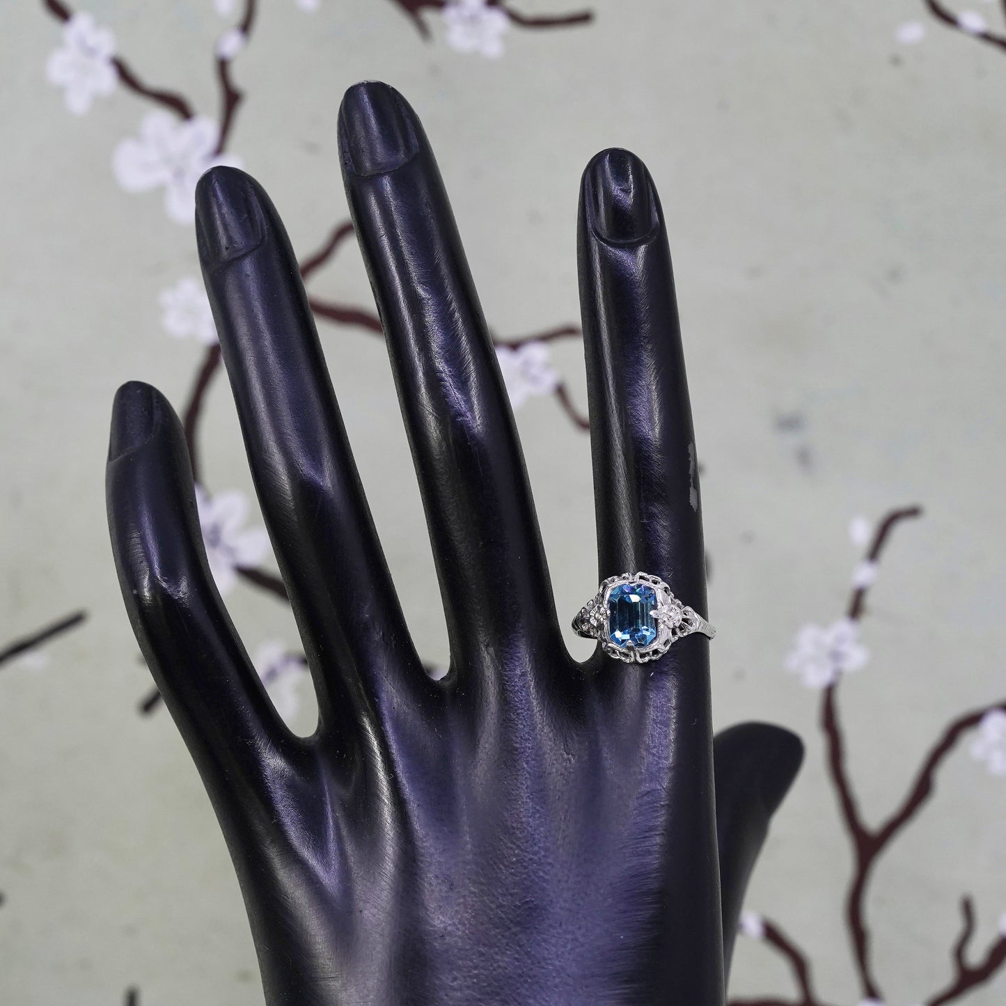 Size 6.5, 925 Sterling silver ring with blue Rhinestone, engagement ring