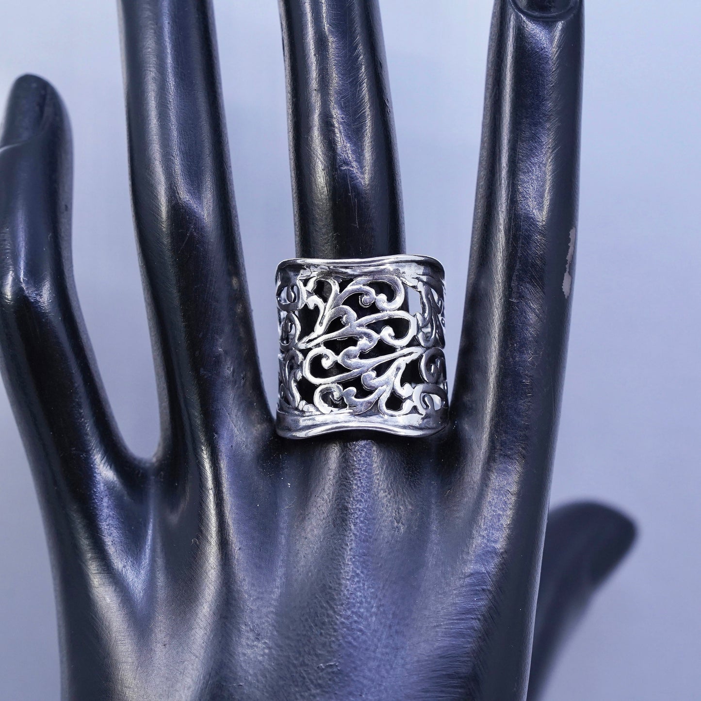 Size 10, Israel Pz Or Paz Sterling silver ring, 925 wide band floral texture