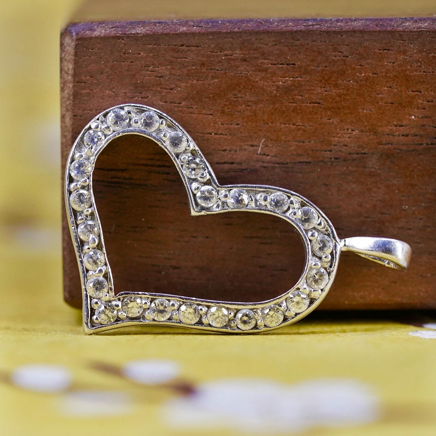 Vintage Sterling 925 silver handmade heart pendant with cz