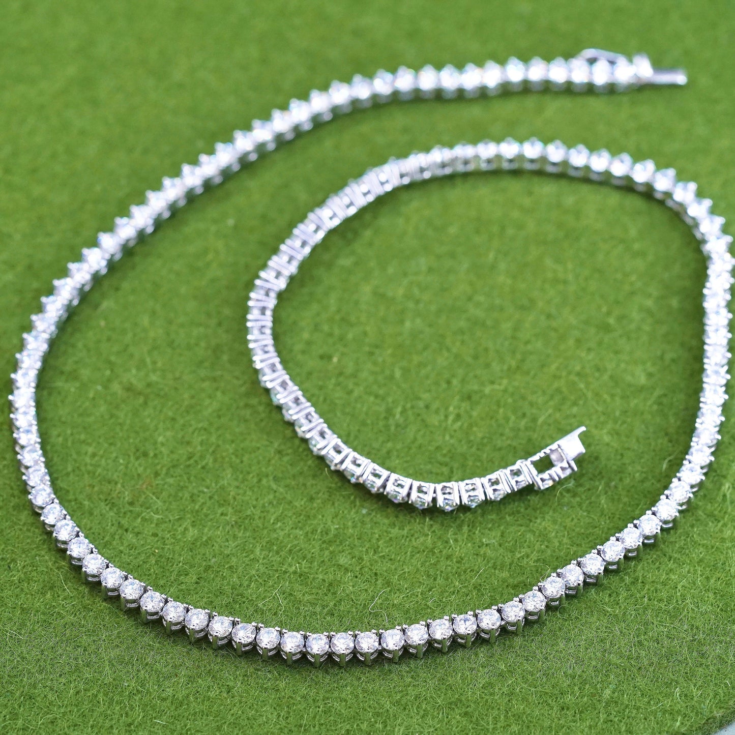 16”, Vintage sterling 925 silver tennis necklace, 925 chain with cz