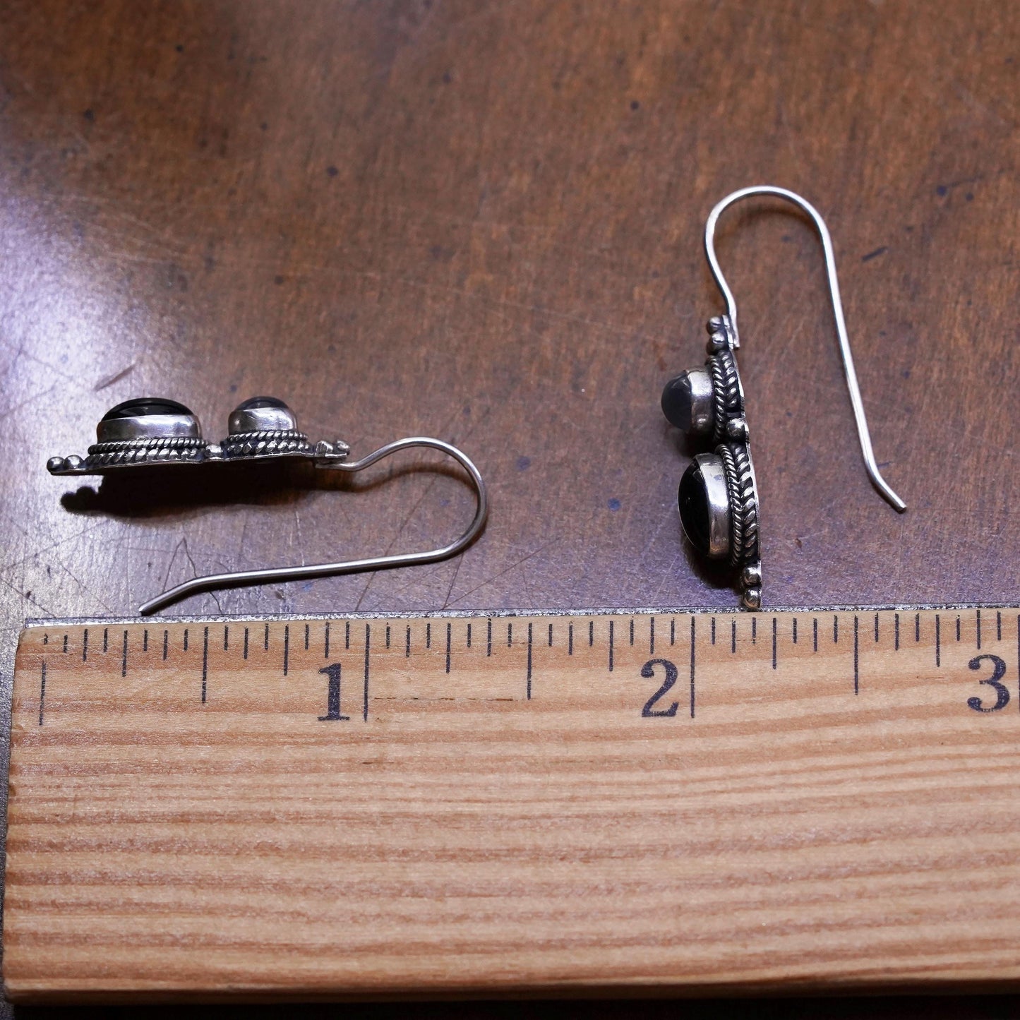 Vintage sterling 925 silver handmade earrings with onyx and tiger eye