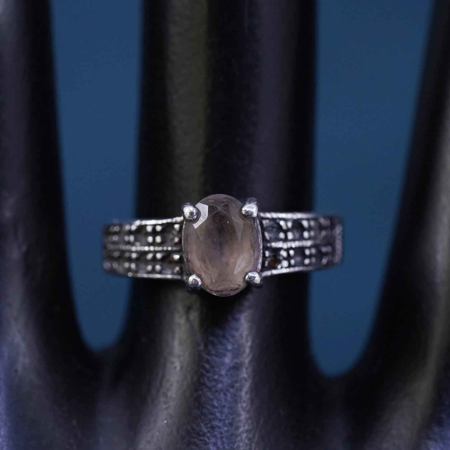 Size 7, vintage sterling 925 silver handmade ring with smoky topaz