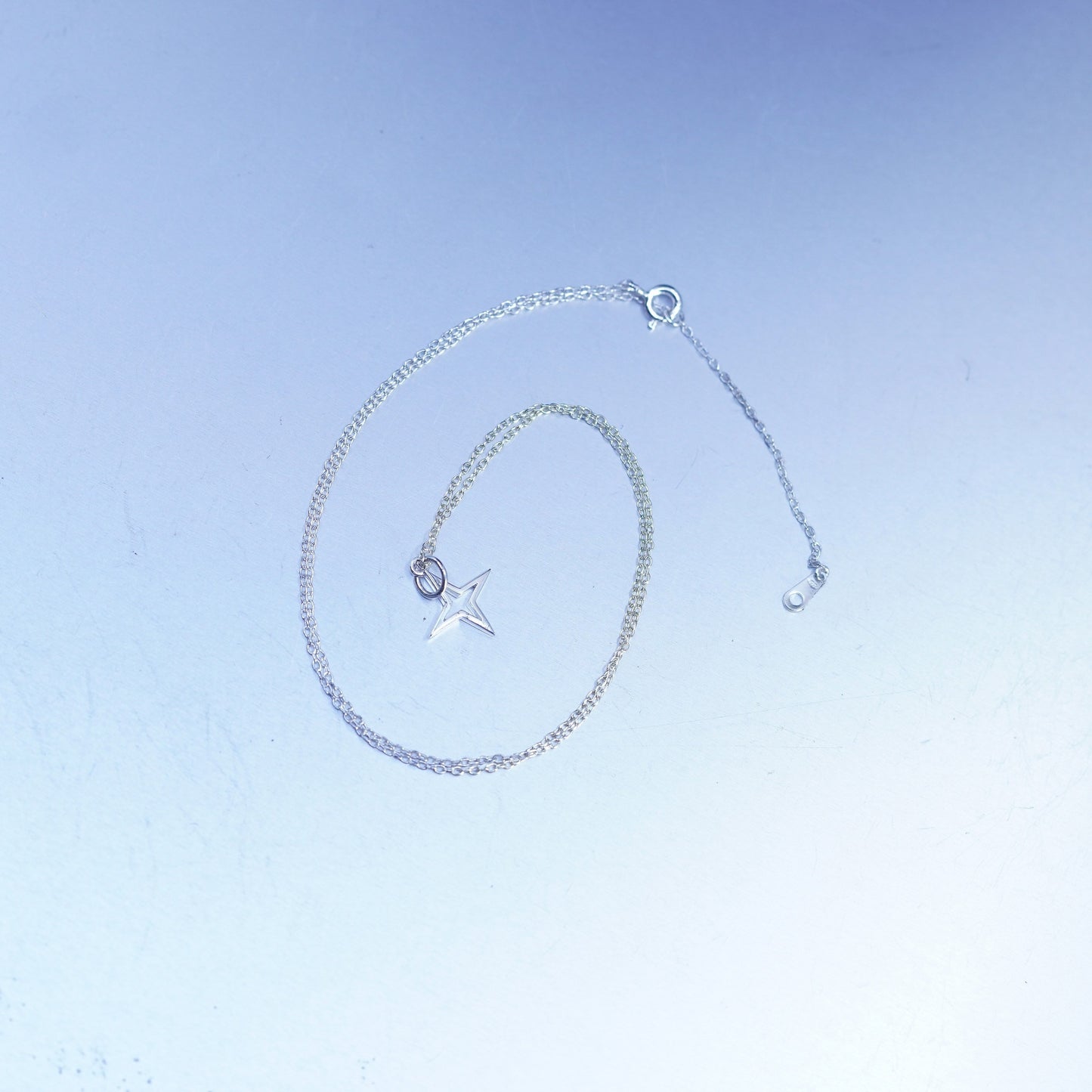 16+2”, vintage Sterling 925 silver circle necklace with compass star pendant
