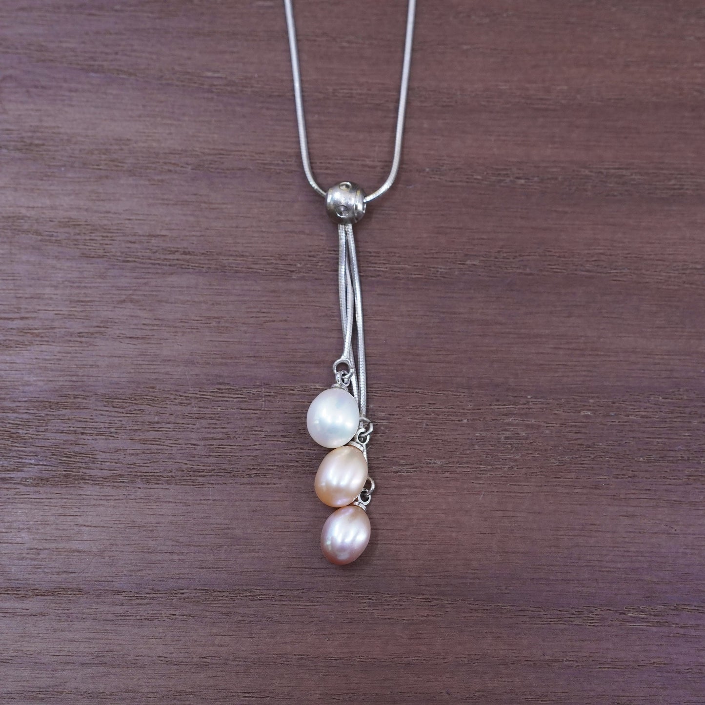 16+2”, sterling 925 silver handmade snake chain necklace with pearl pendant