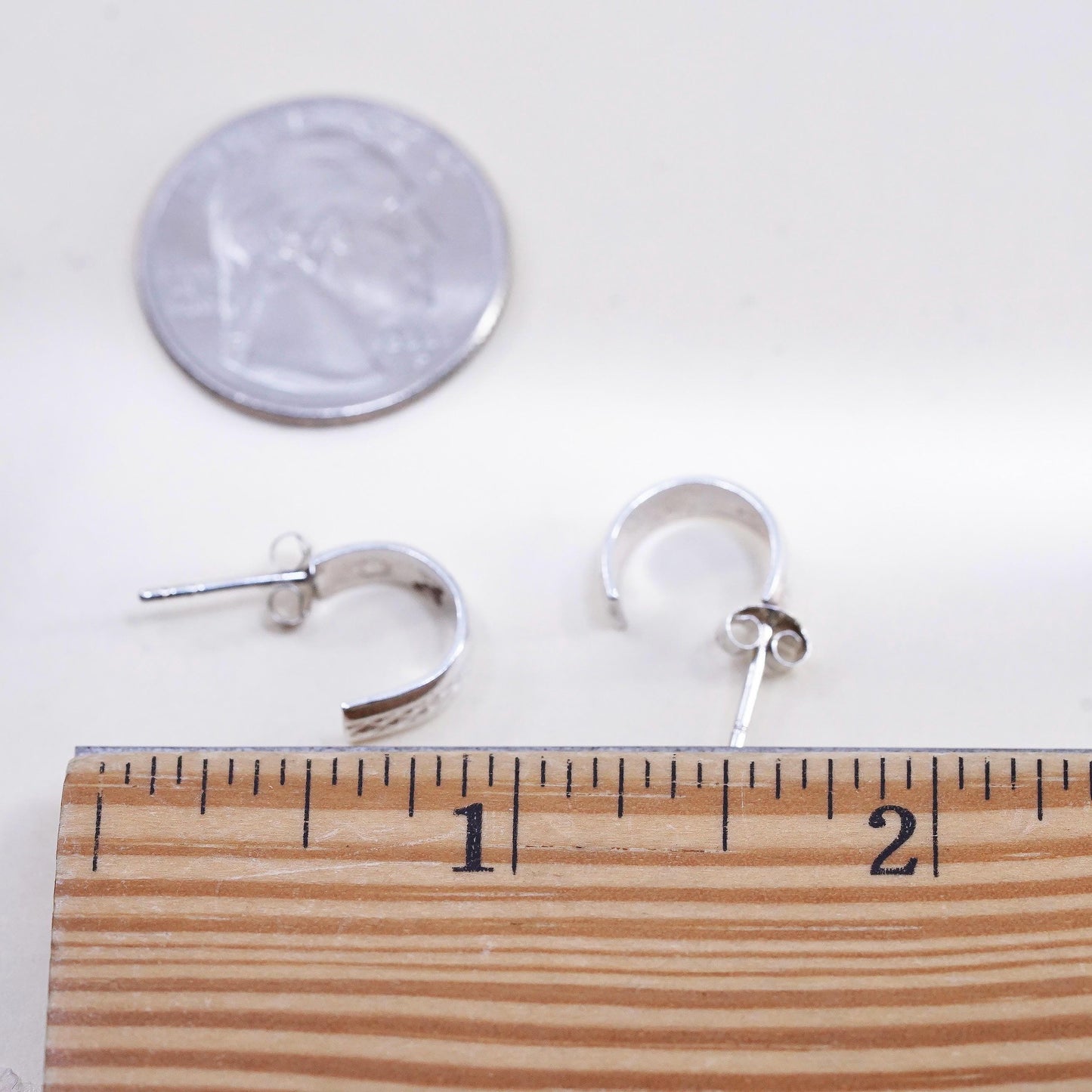 0.5”, Vintage Sterling silver earrings, 925 Diamond cut textured Huggie studs