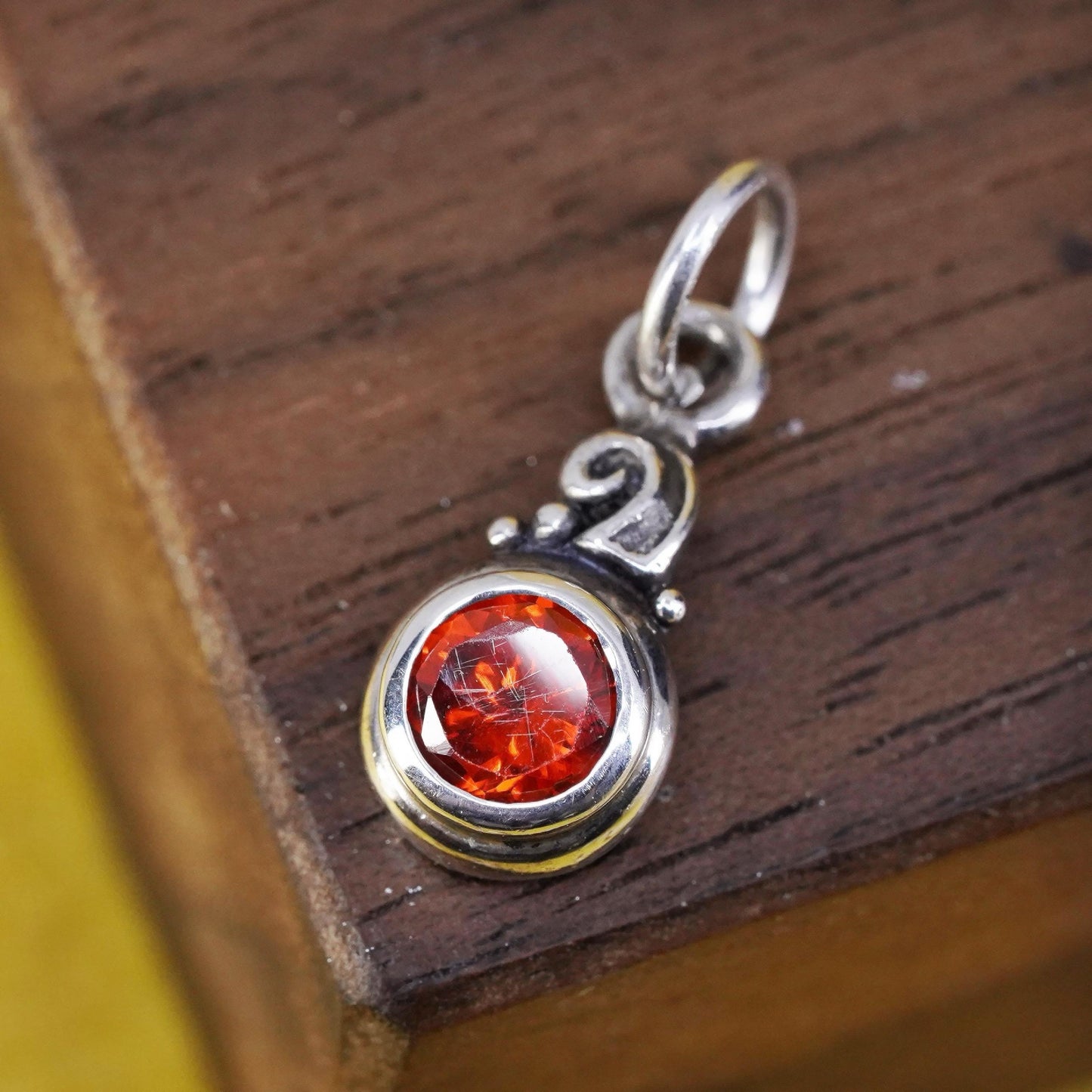 Vintage Sterling silver handmade pendant, 925 charm with orange crystal