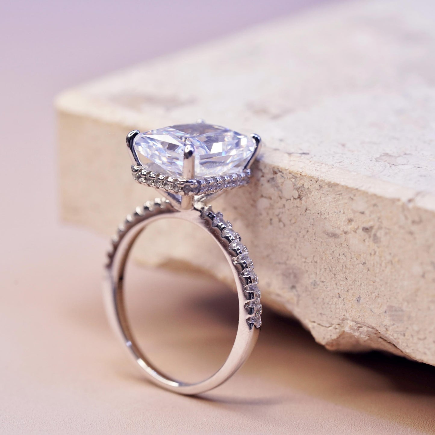 Size 5, vintage Sterling 925 silver engagement ring radiant cut Cz cluster cz