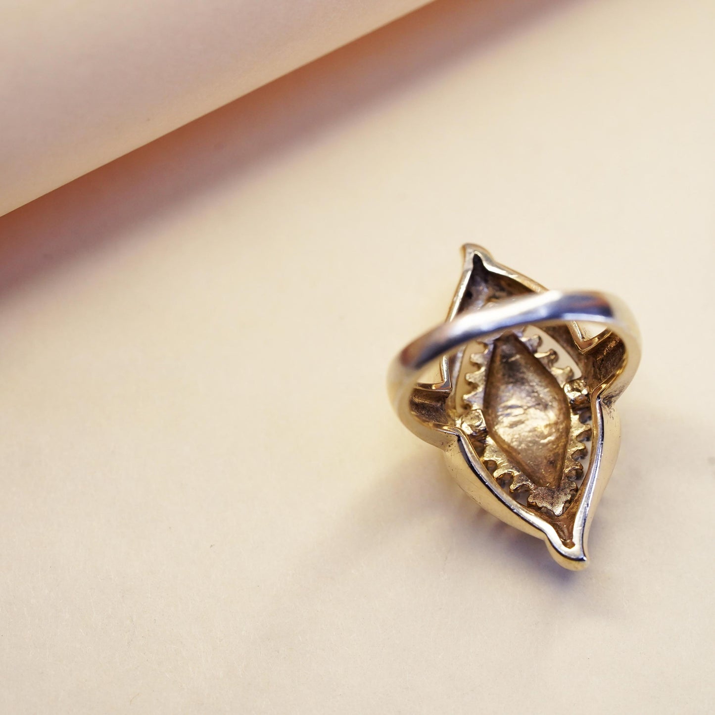 Size 7, Vermeil gold over sterling 925 silver statement ring with diamond
