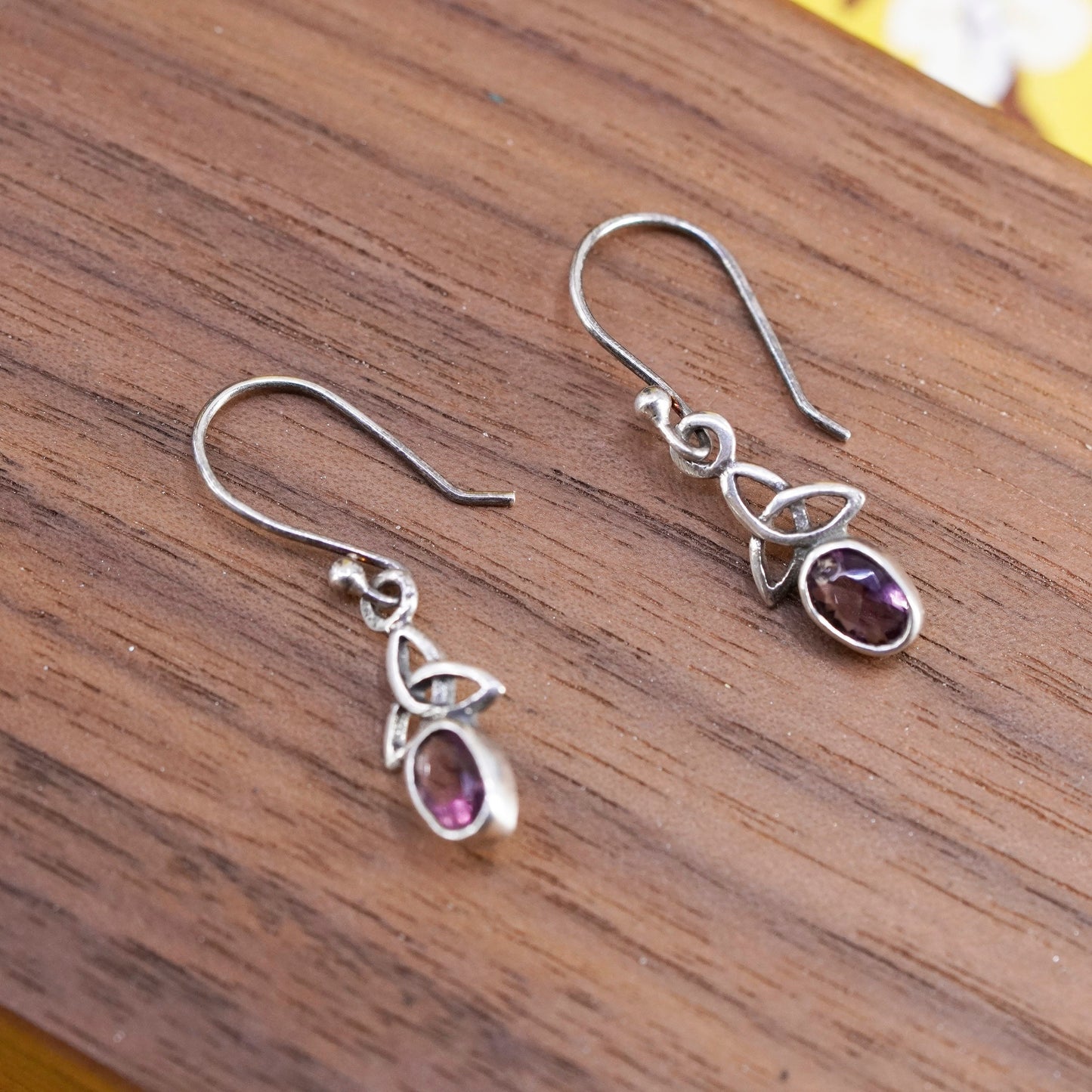 Vintage Sterling 925 silver handmade Irish Celtic knot earrings with amethyst