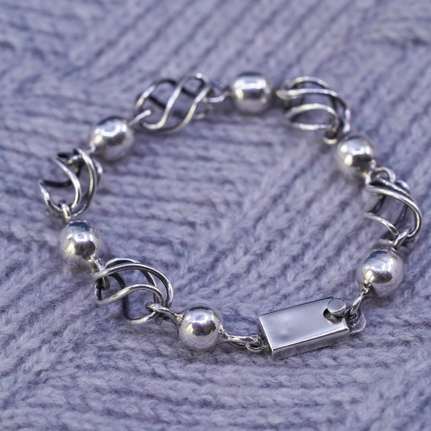 6.25", vintage Mexican Sterling silver handmade chain, 925 beads bracelet
