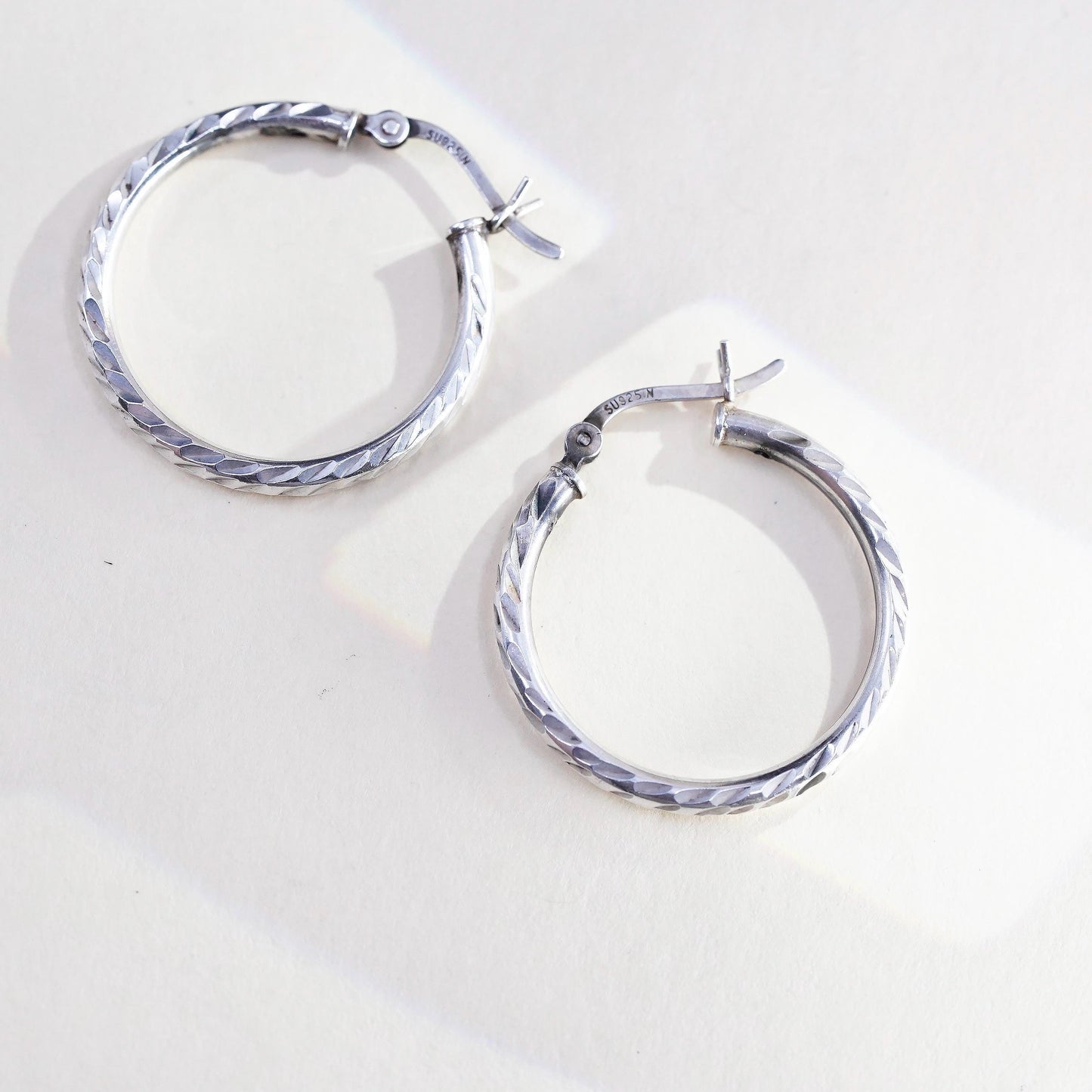 1”, Vintage sterling silver loop earrings, textured minimalist primitive hoops