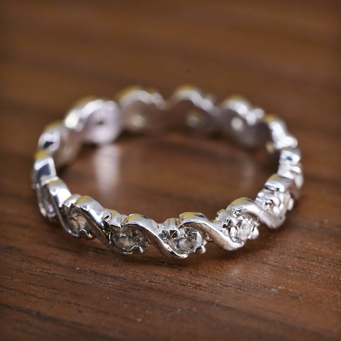 Size 9, vintage Sterling silver handmade ring, 925 stackable band with cz