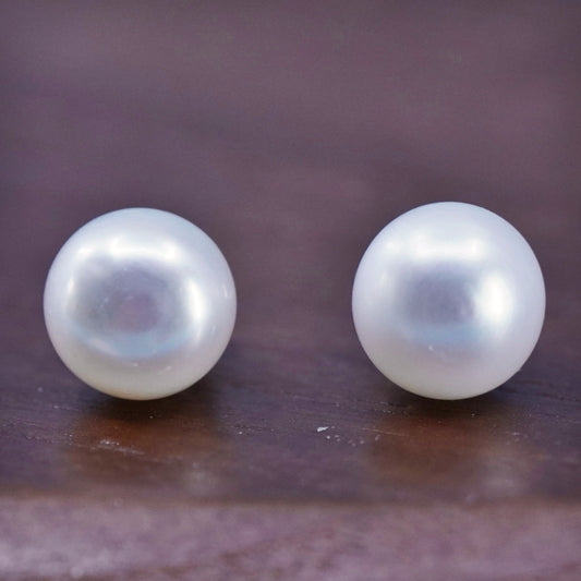 8mm, Vintage 925 Sterling silver handmade studs earrings white pearl