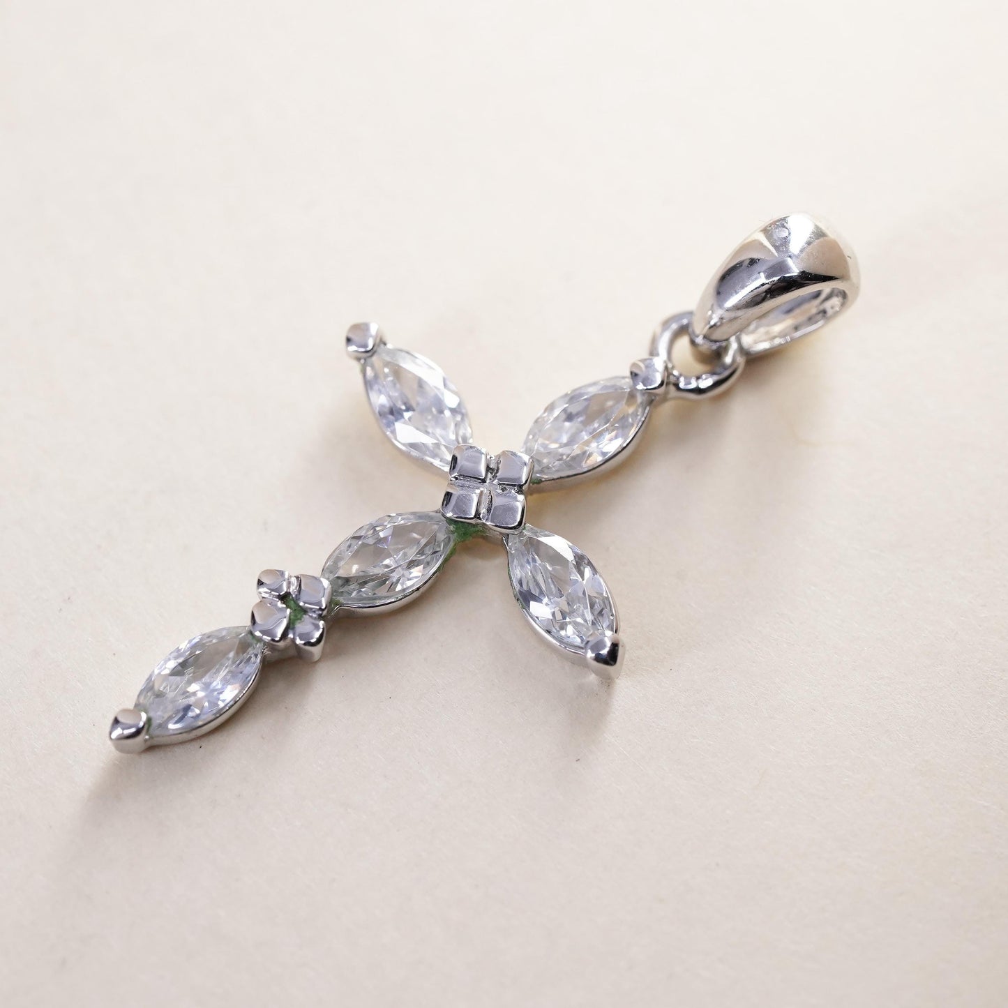 Vintage handmade Sterling silver pendant, 925 cross with cz