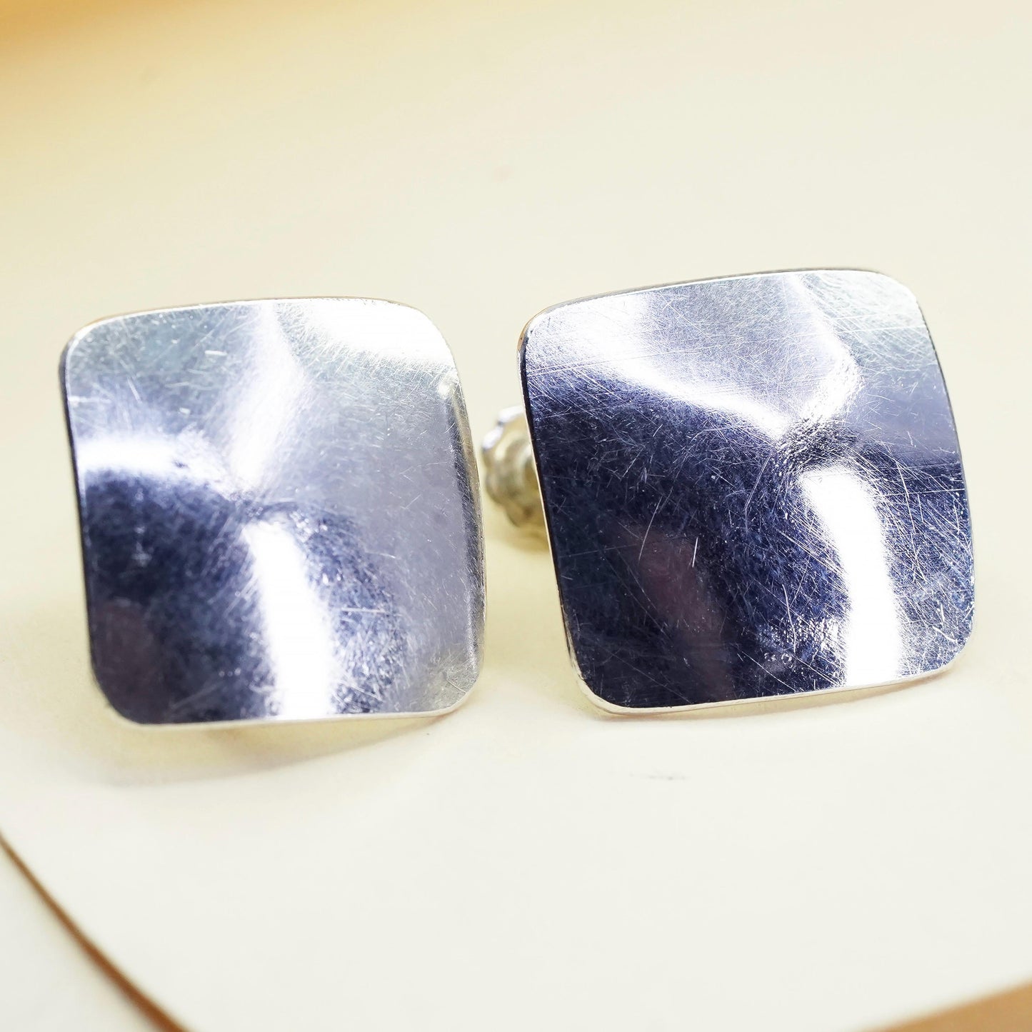 Vintage EBP Sterling silver handmade earrings, 925 screw back square earrings