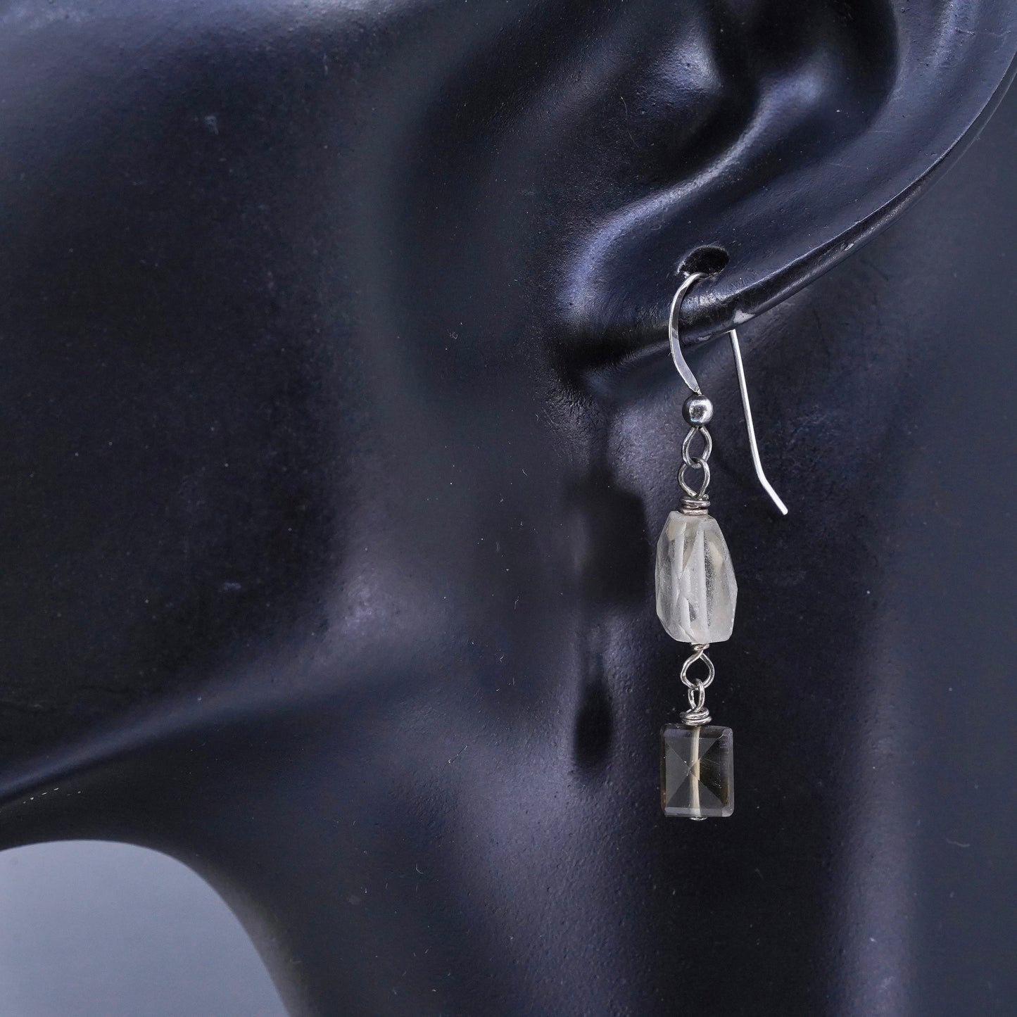 Vintage Sterling 925 silver handmade earrings with smoky quartz