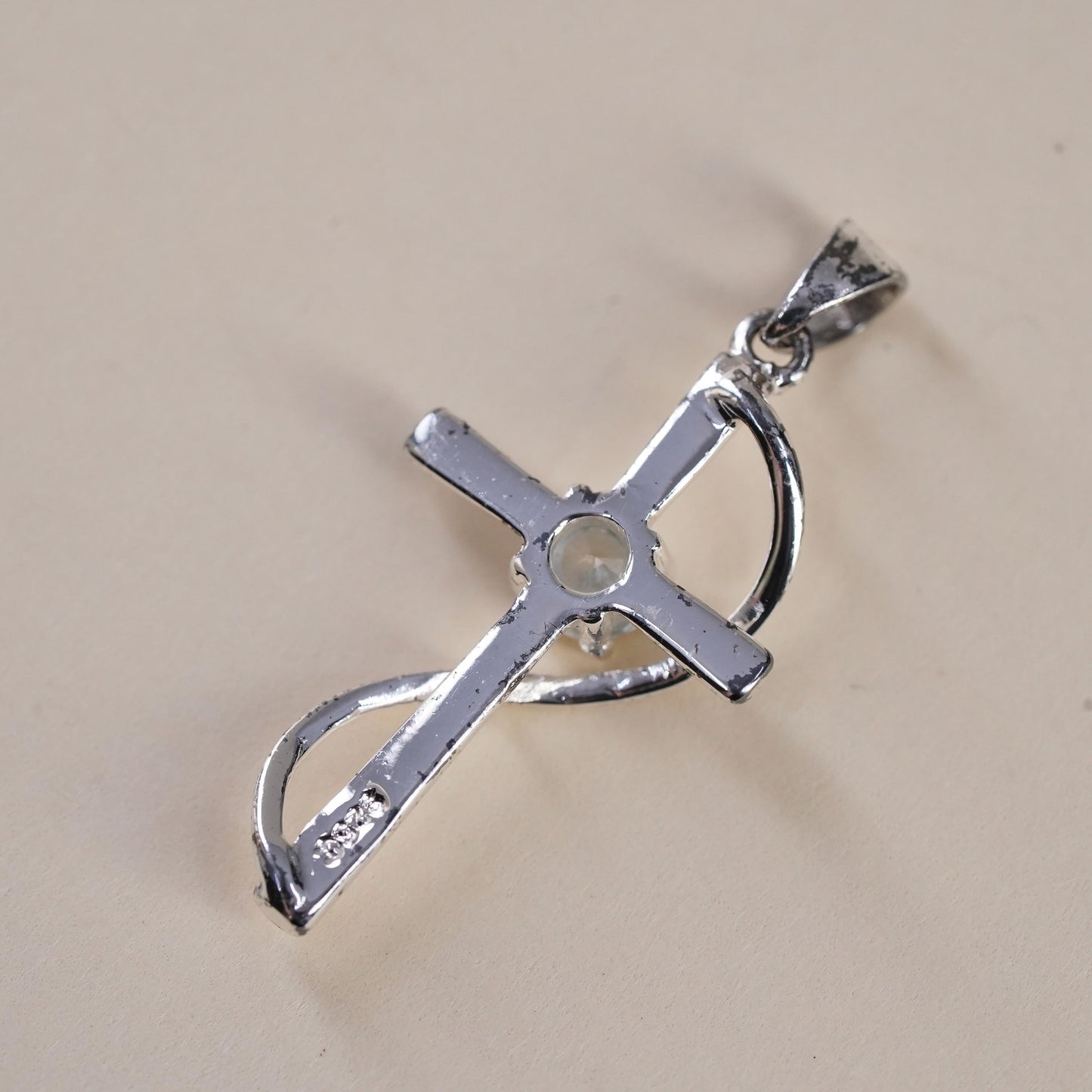 Vintage sterling silver pendant, 925 cross handmade pendant with Cz
