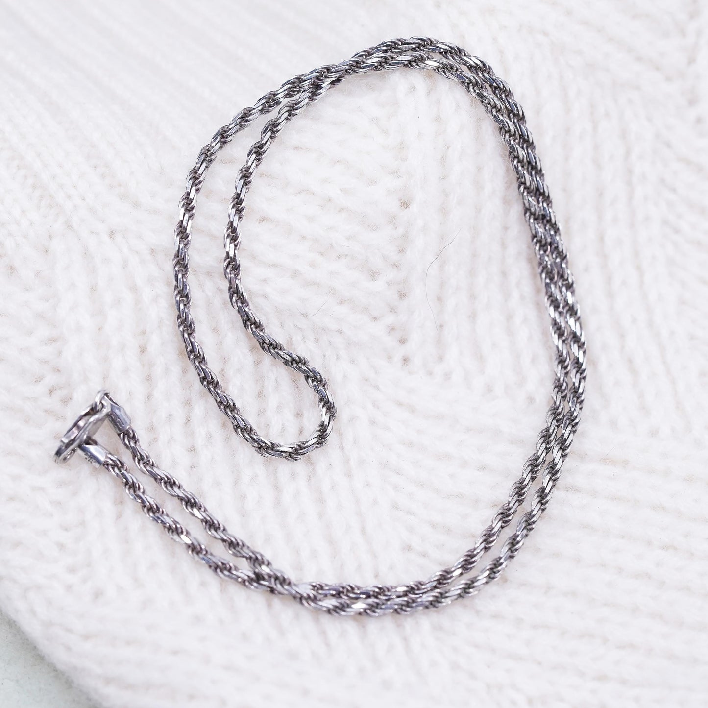 18" 2mm, vintage Sterling silver necklace, Italy 925 diamond rope chain