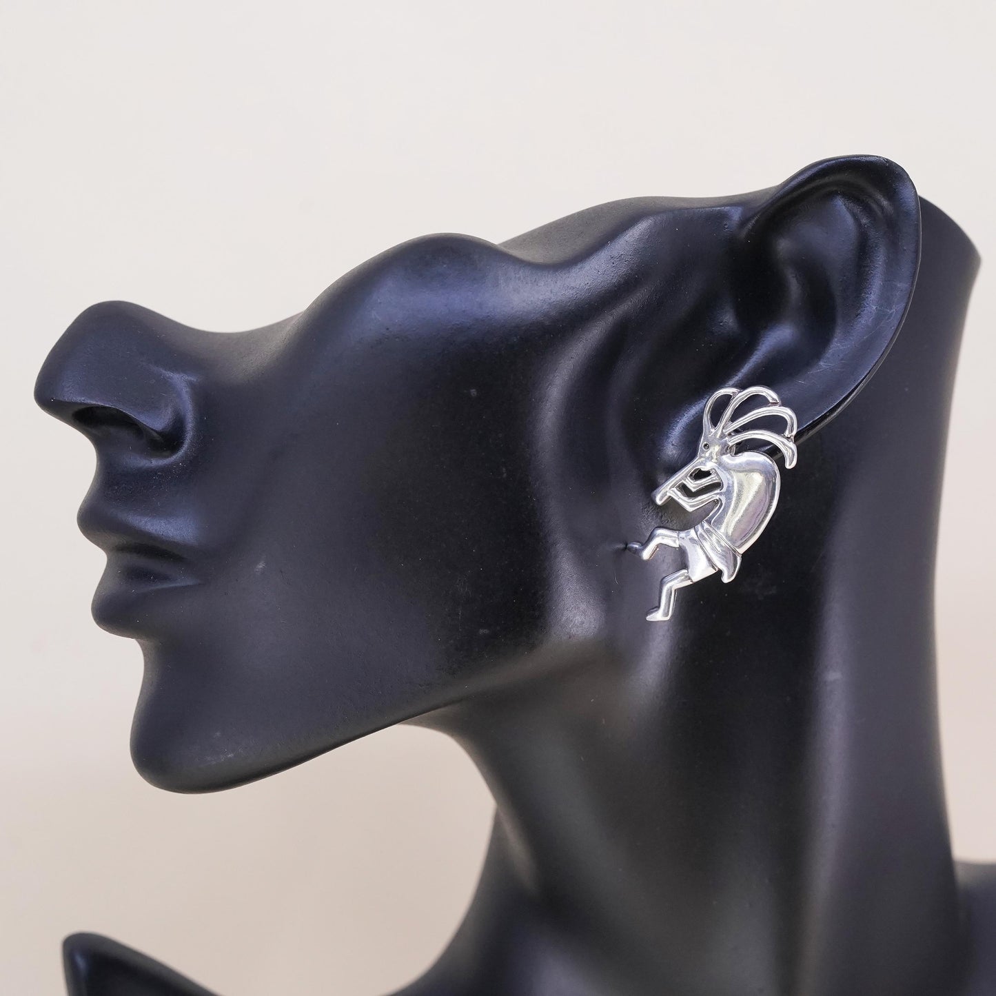 Vintage Native American single earring. Sterling 925 silver kokopelli stud