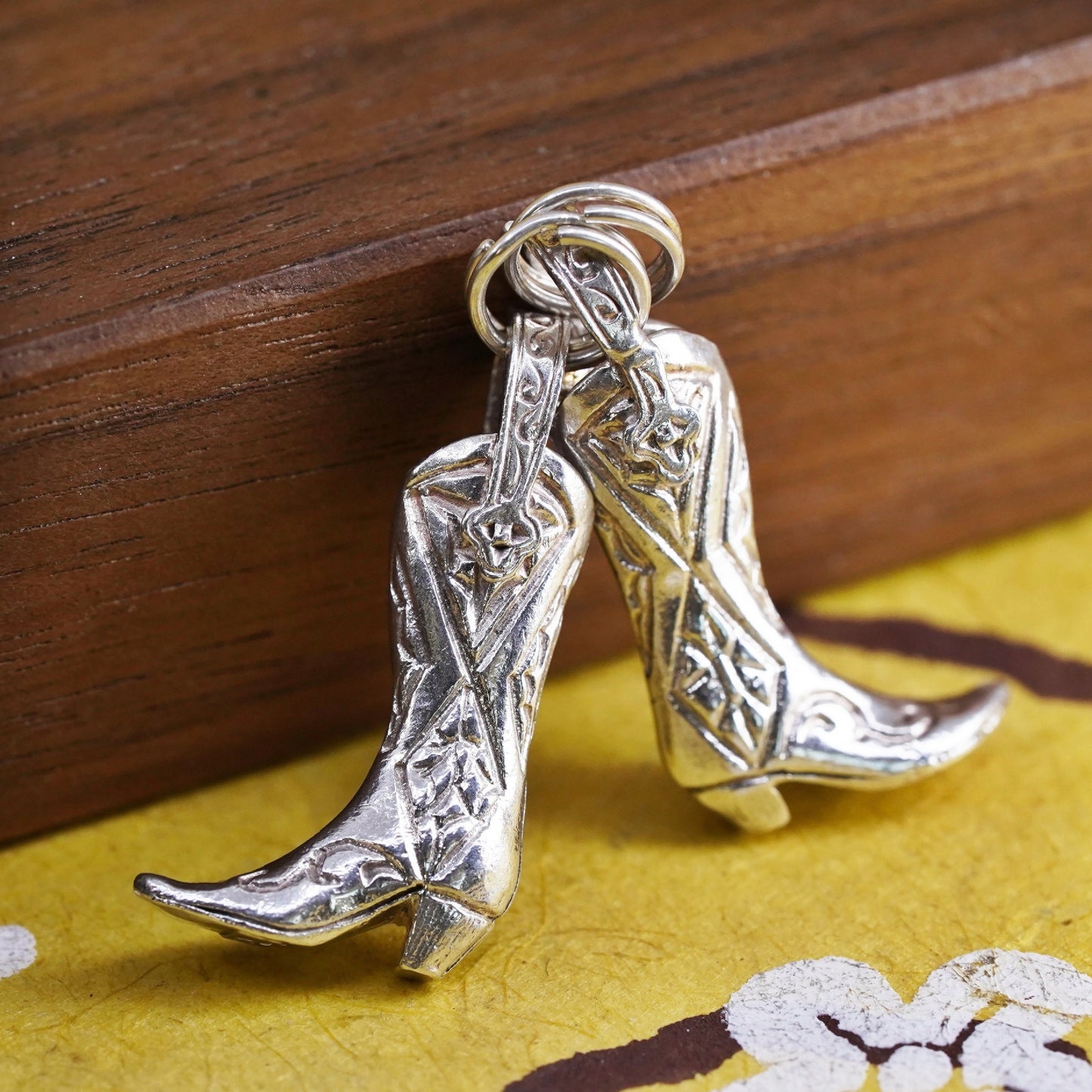 Vintage sterling silver handmade pendant, 925 silver western cowboy boots charm