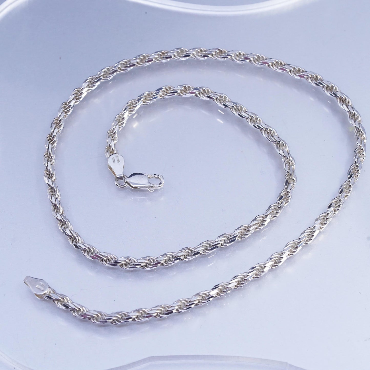 18", VTG Italian FMC Sterling 925 silver bold diamond cut rope chain necklace
