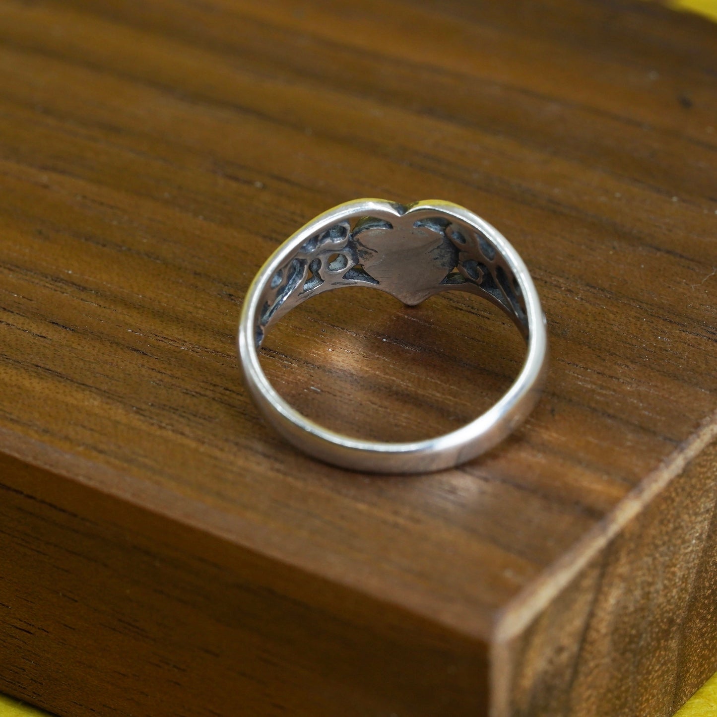 Size 7, vintage Sterling silver handmade ring, 925 stackable band with heart