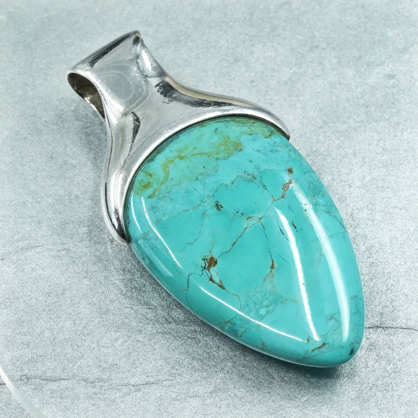 Vintage Barse sterling 925 silver handmade huge turquoise pendant charm