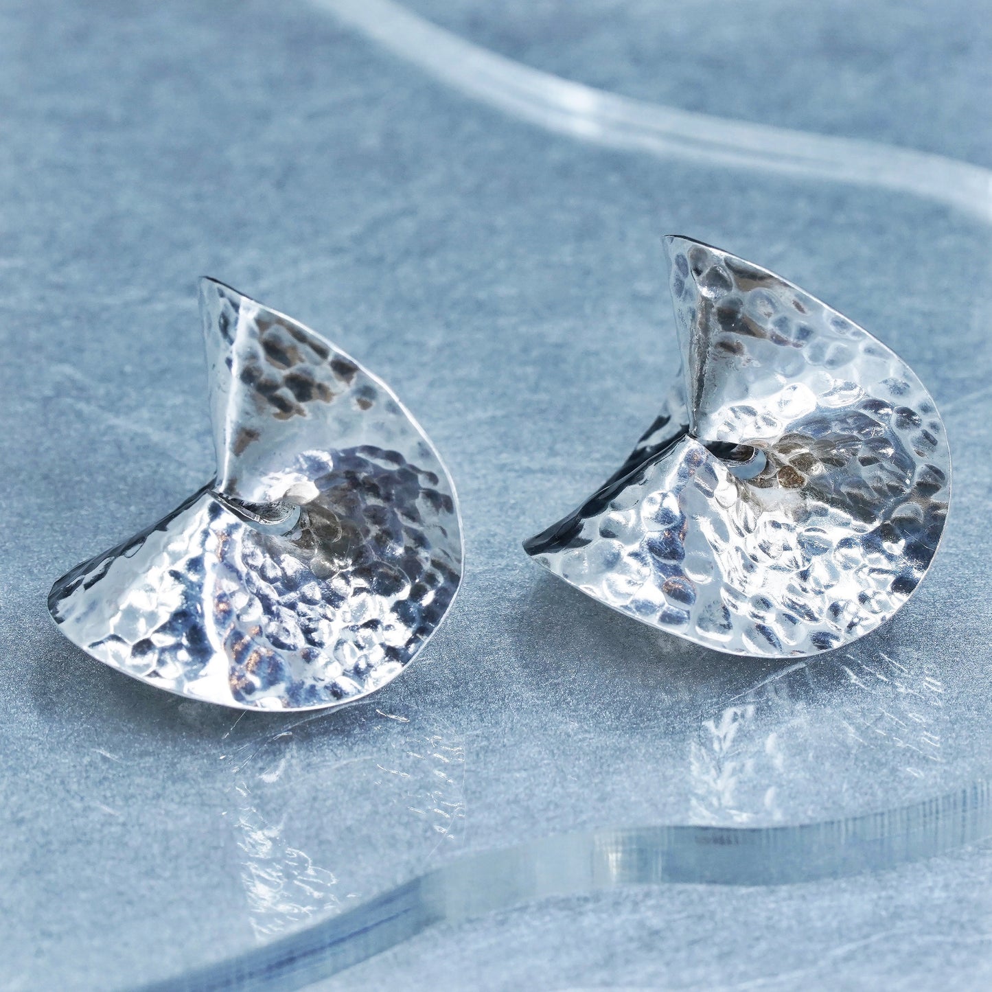 1”, VTG Fleming Sterling silver handmade earrings, modern textured 925 studs