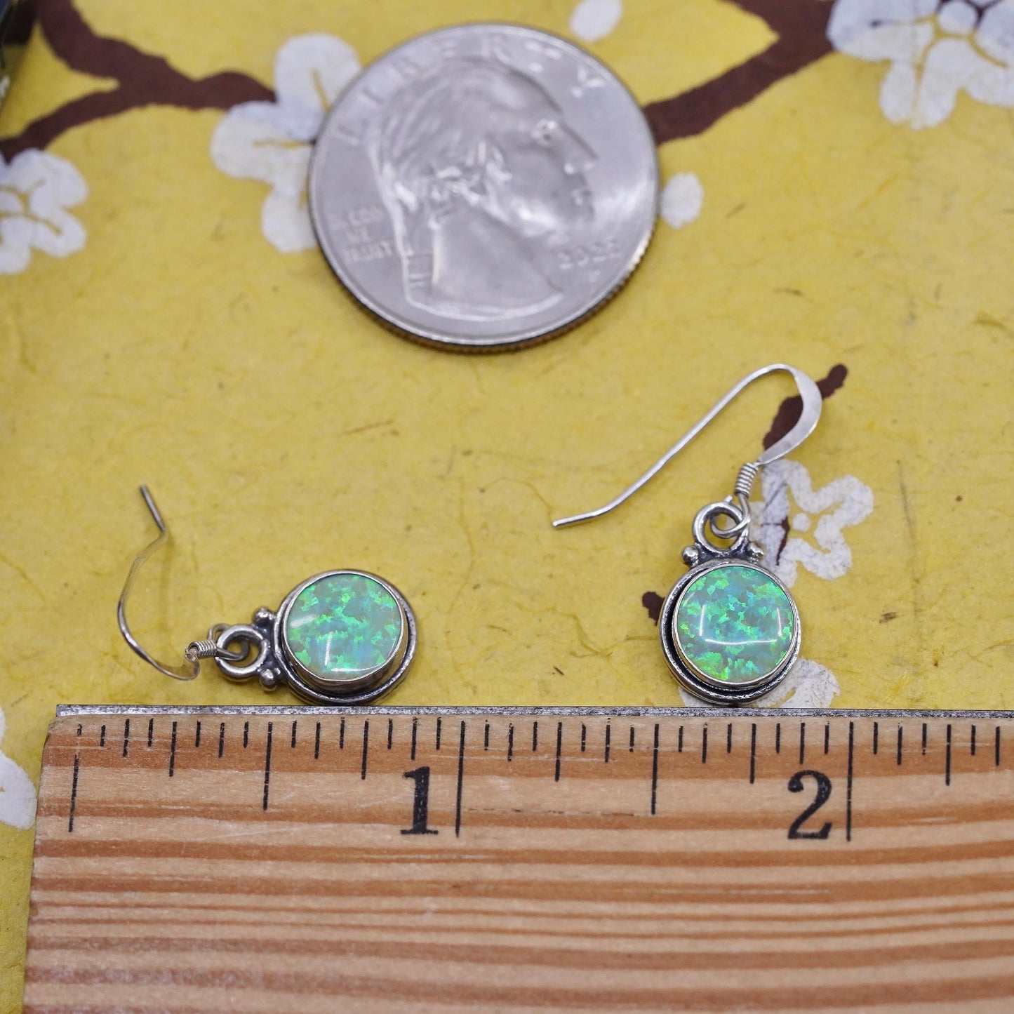 Vintage Sterling 925 silver handmade earrings with circle opal inlay