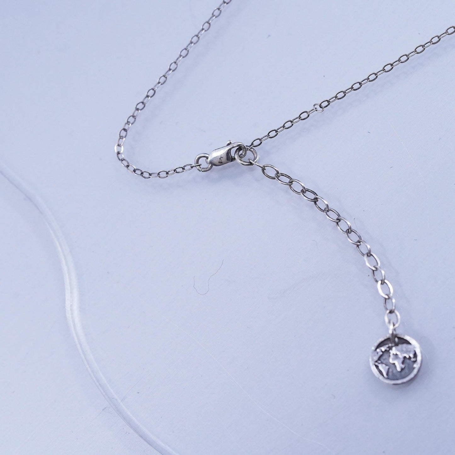 18+2”, vintage Sterling 925 silver circle chain necklace larimar bead pendant