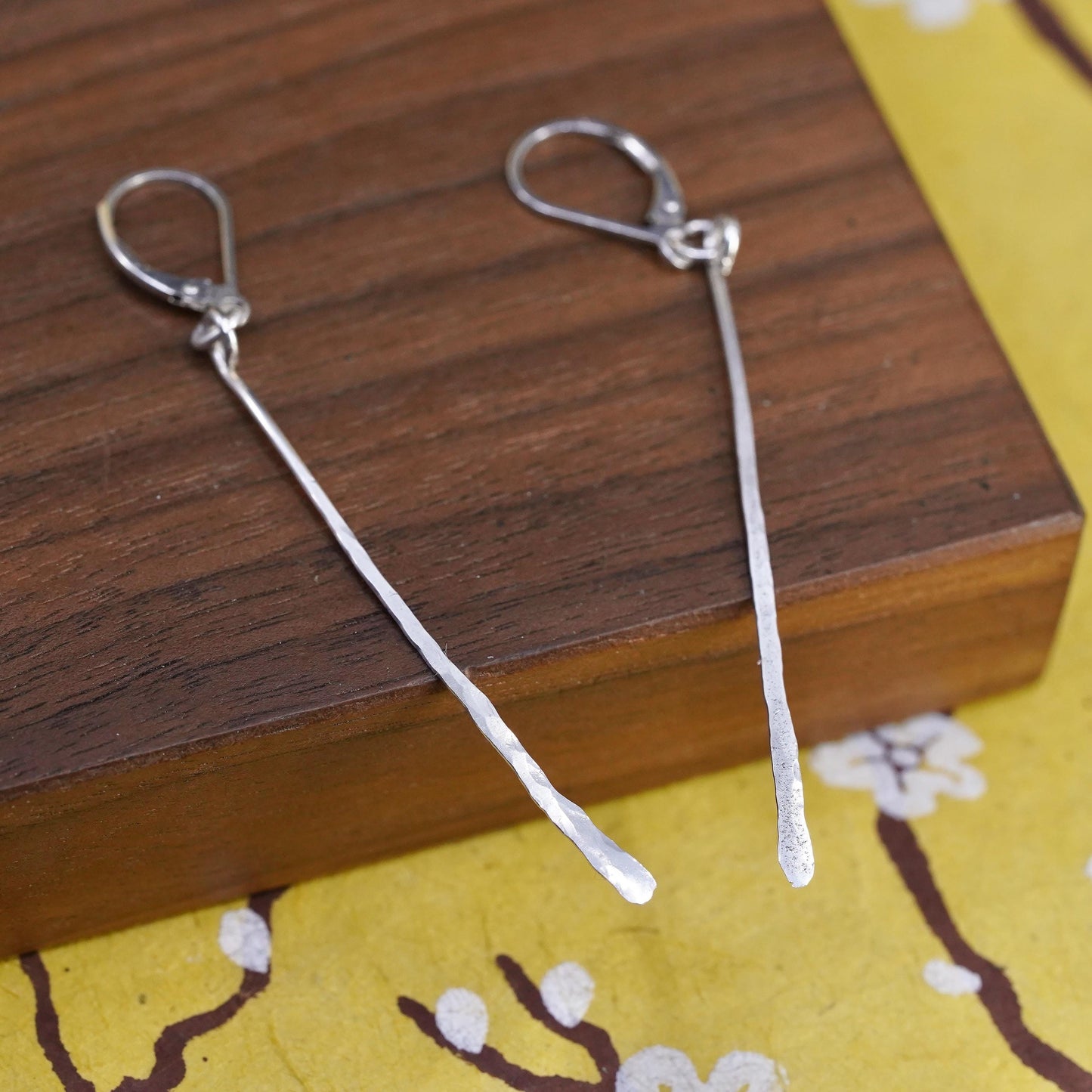 Vintage Sterling silver handmade earrings, 925 Hammered long dangles