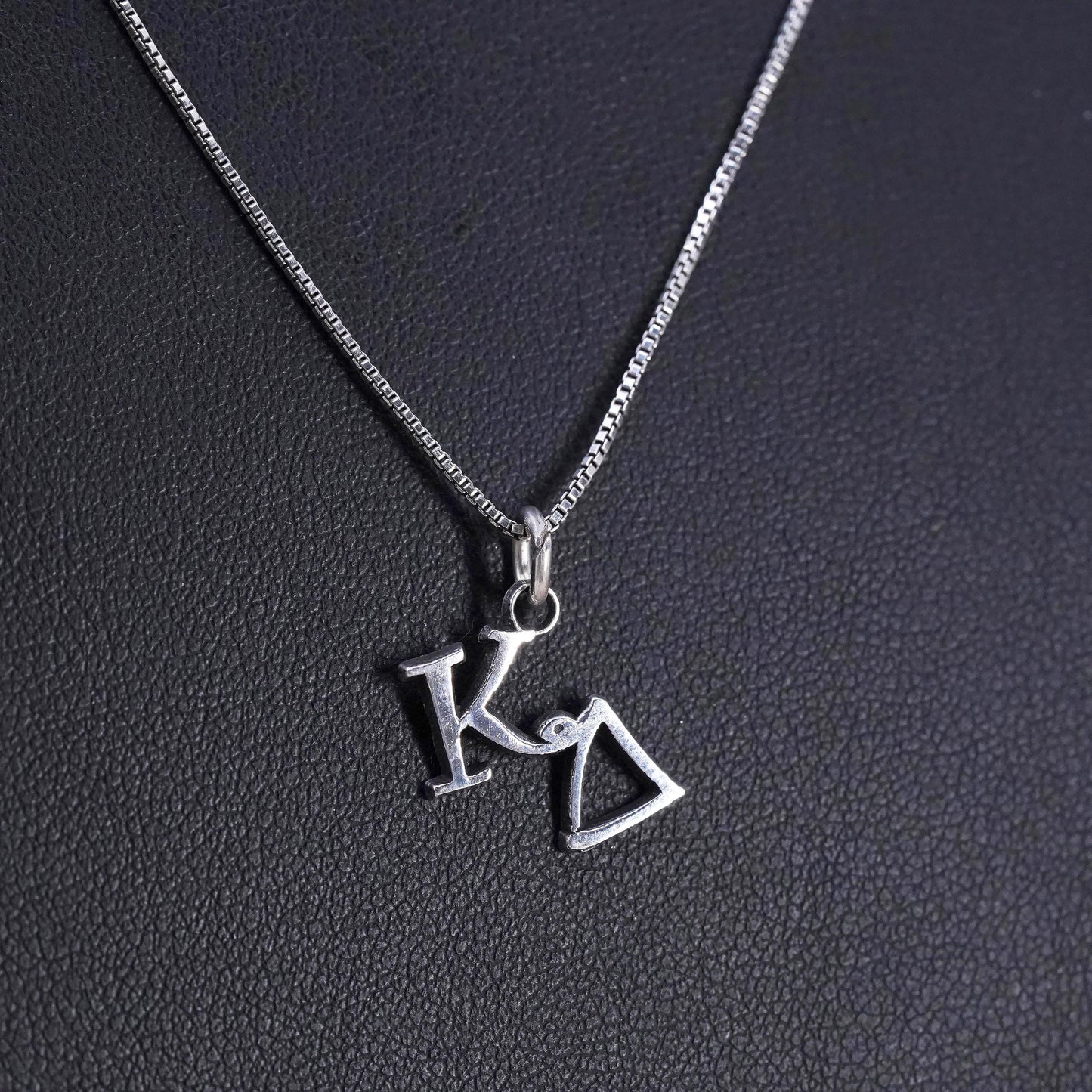 18", Sterling silver necklace, 925 box chain Greek letter Kappa Delta pendant