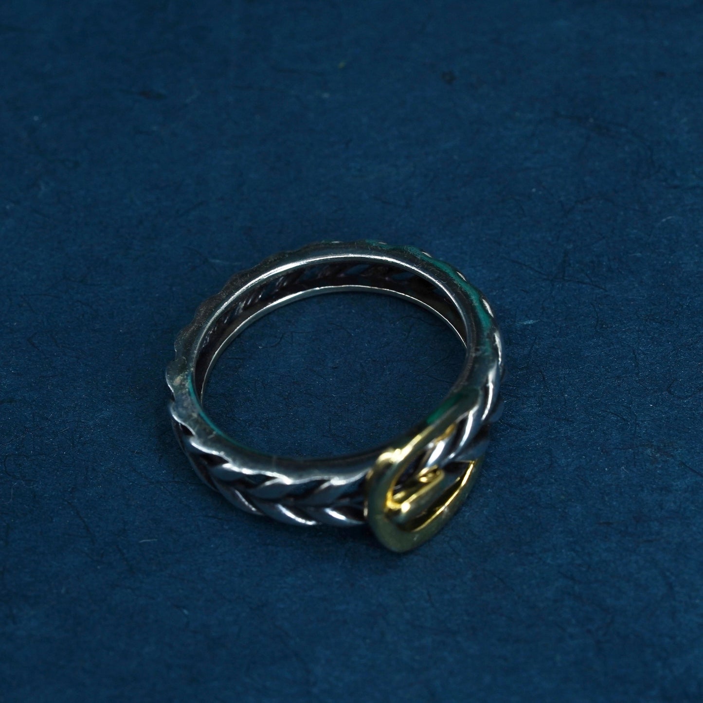 Size 8, two tone sterling silver ring, solid 925 silver filigree belt band
