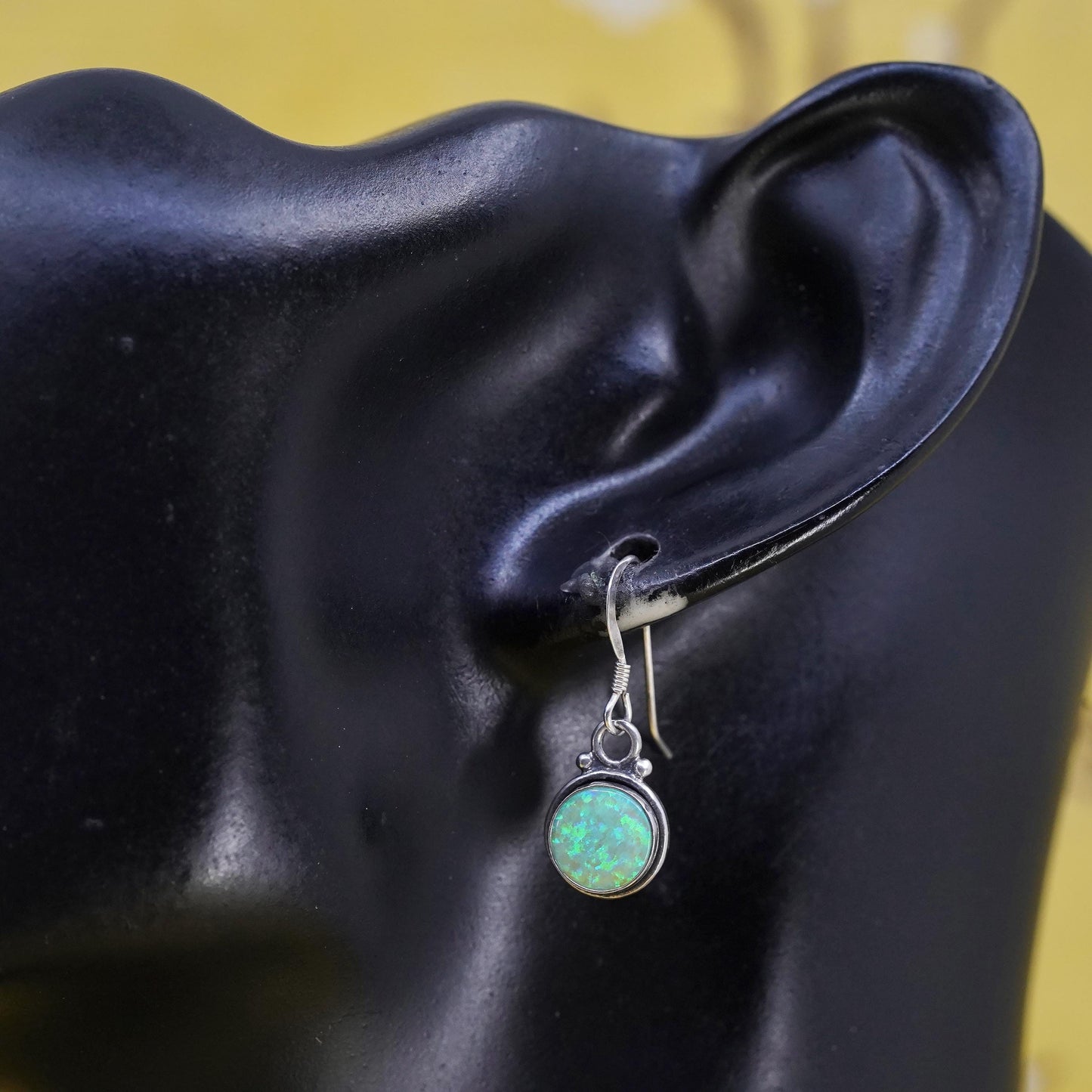 Vintage Sterling 925 silver handmade earrings with circle opal inlay