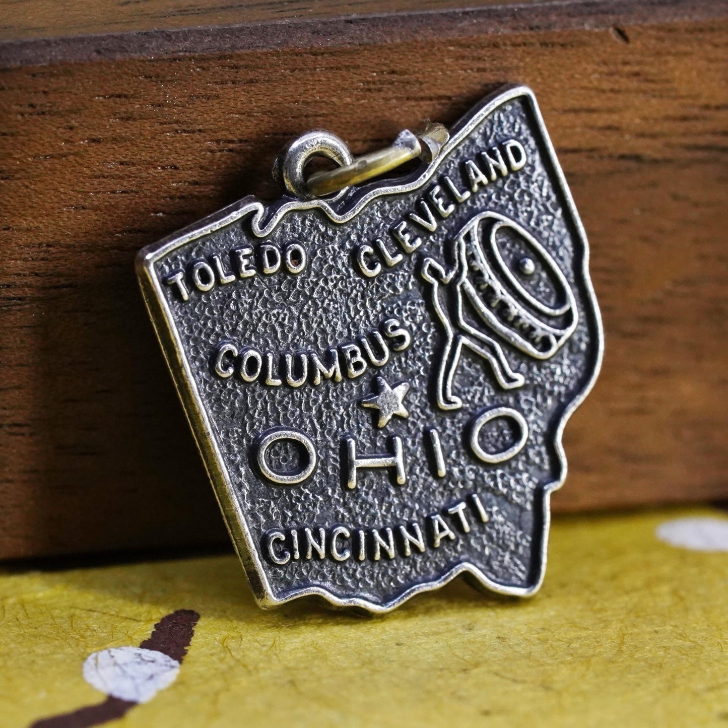 Vintage Sterling silver handmade charm, 925 pendant Ohio state tag