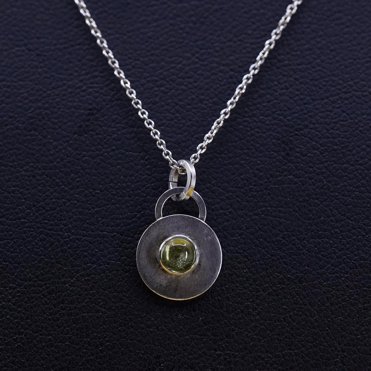 18” 1mm, Vintage Sterling silver necklace, 925 circle chain with peridot